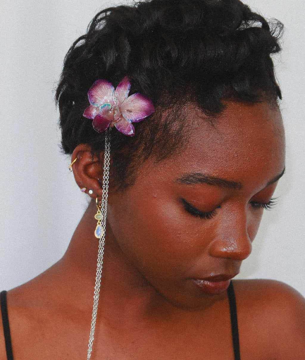 Den Orchid Hair Pin on Stainless Steel Chain