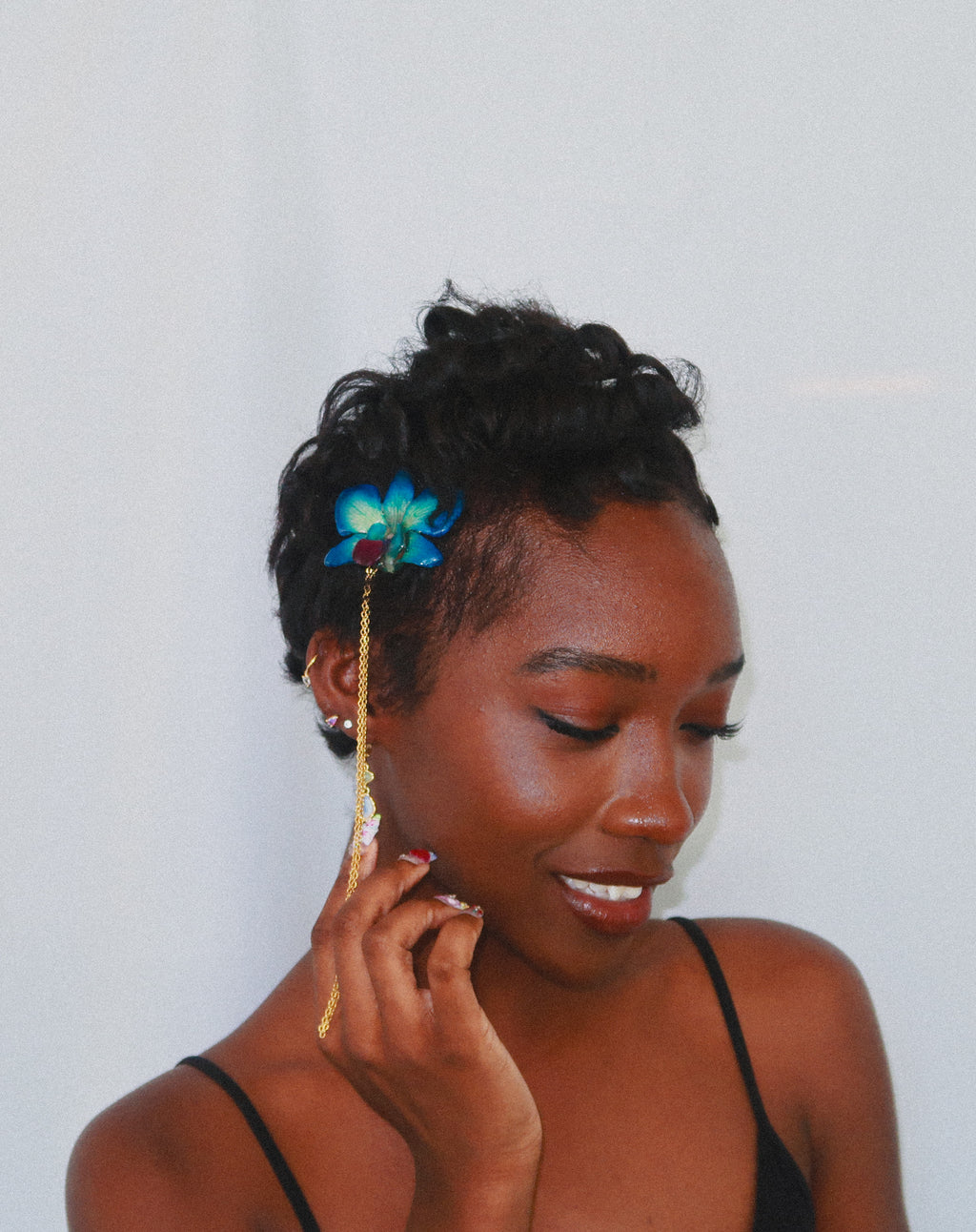 Den Orchid Hair Pin on Stainless Steel Chain