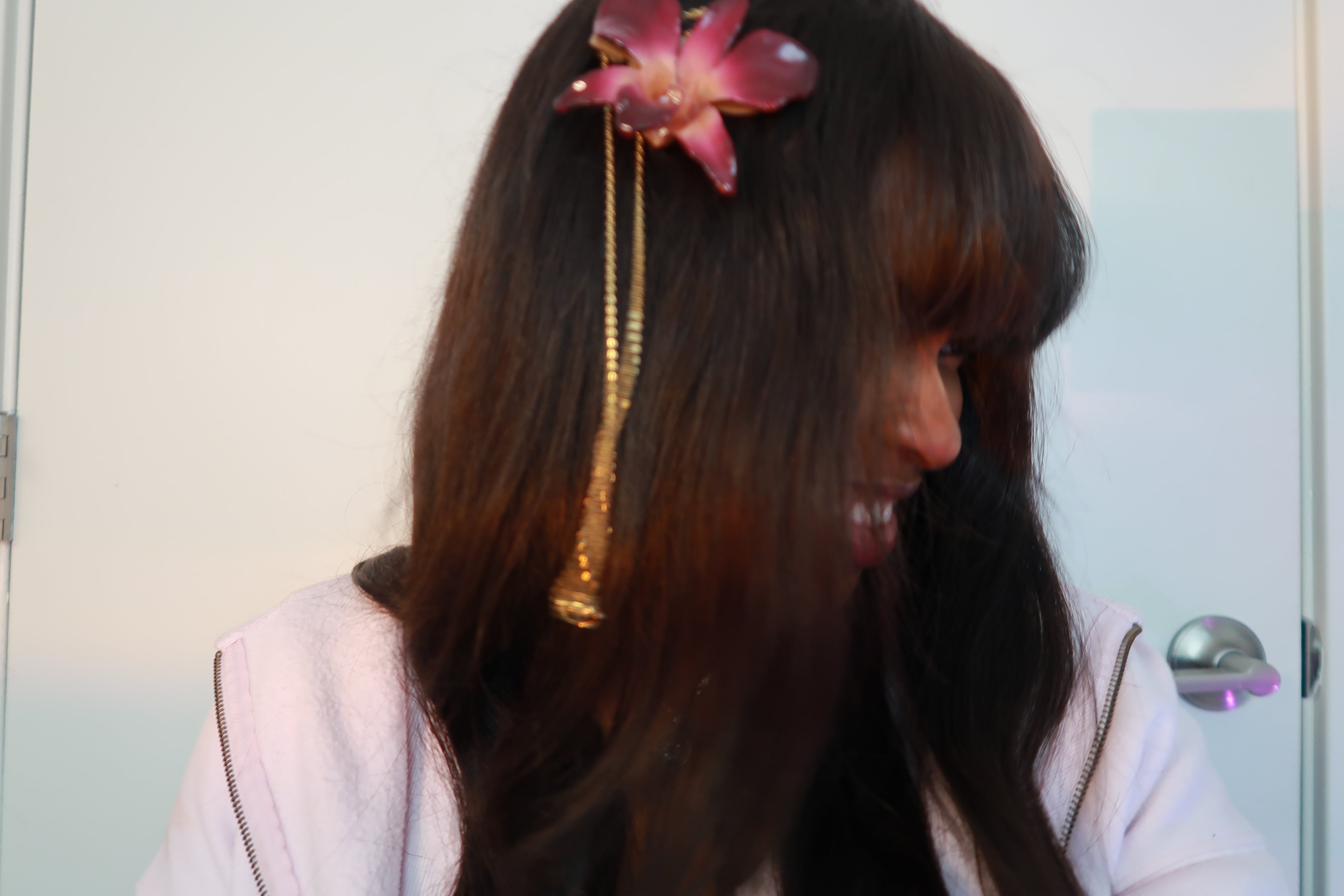 Den Orchid Hair Pin on Stainless Steel Chain