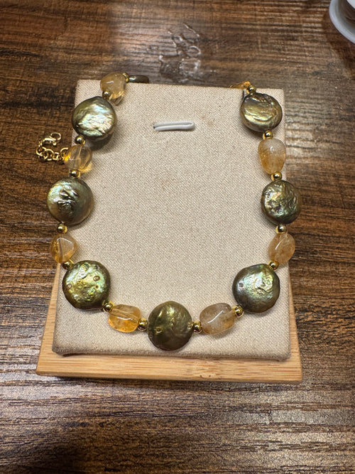 Baroque fresh water pearls and citrine stones