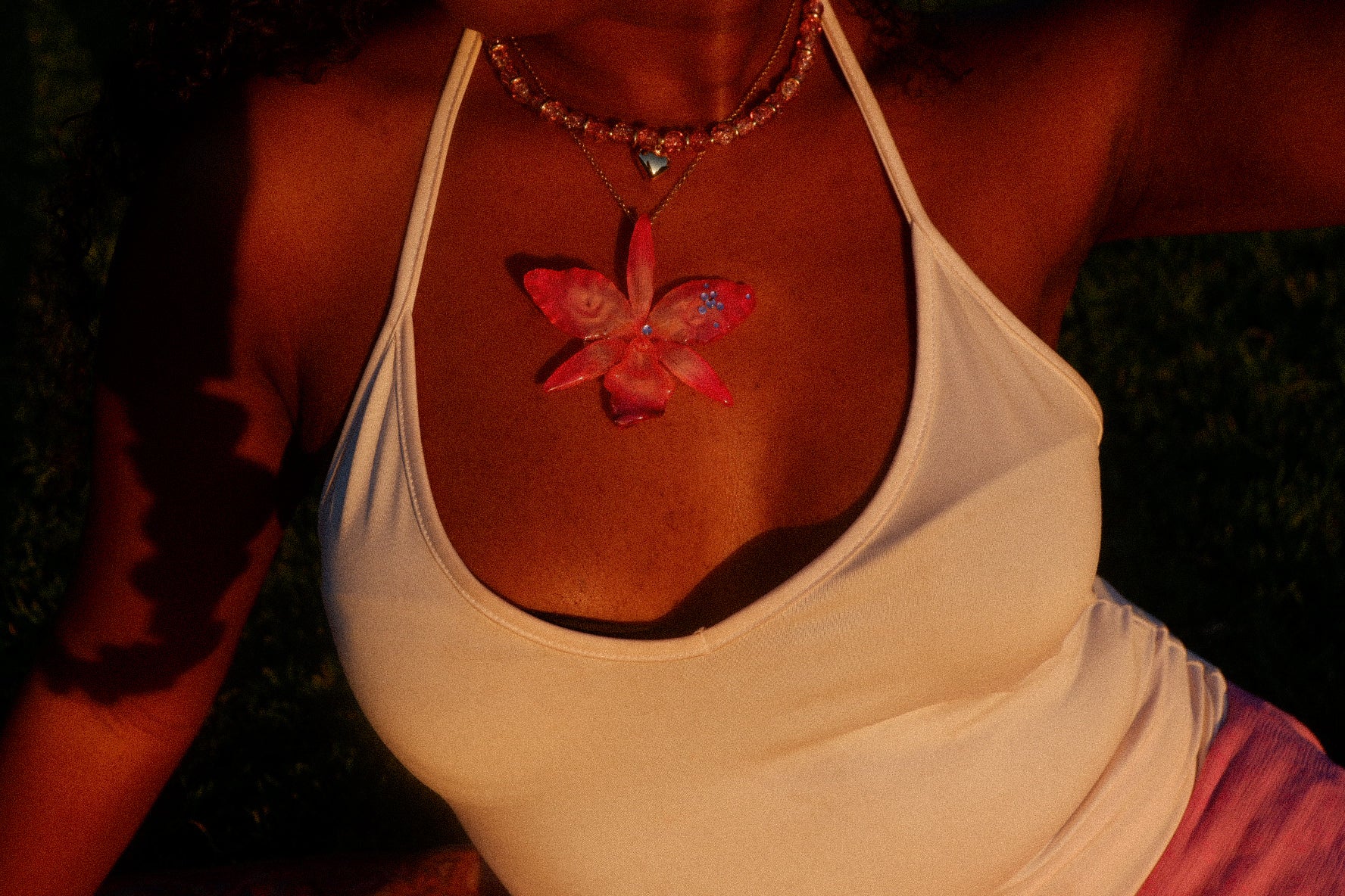 Pink Rhinestoned Cattleya Necklace