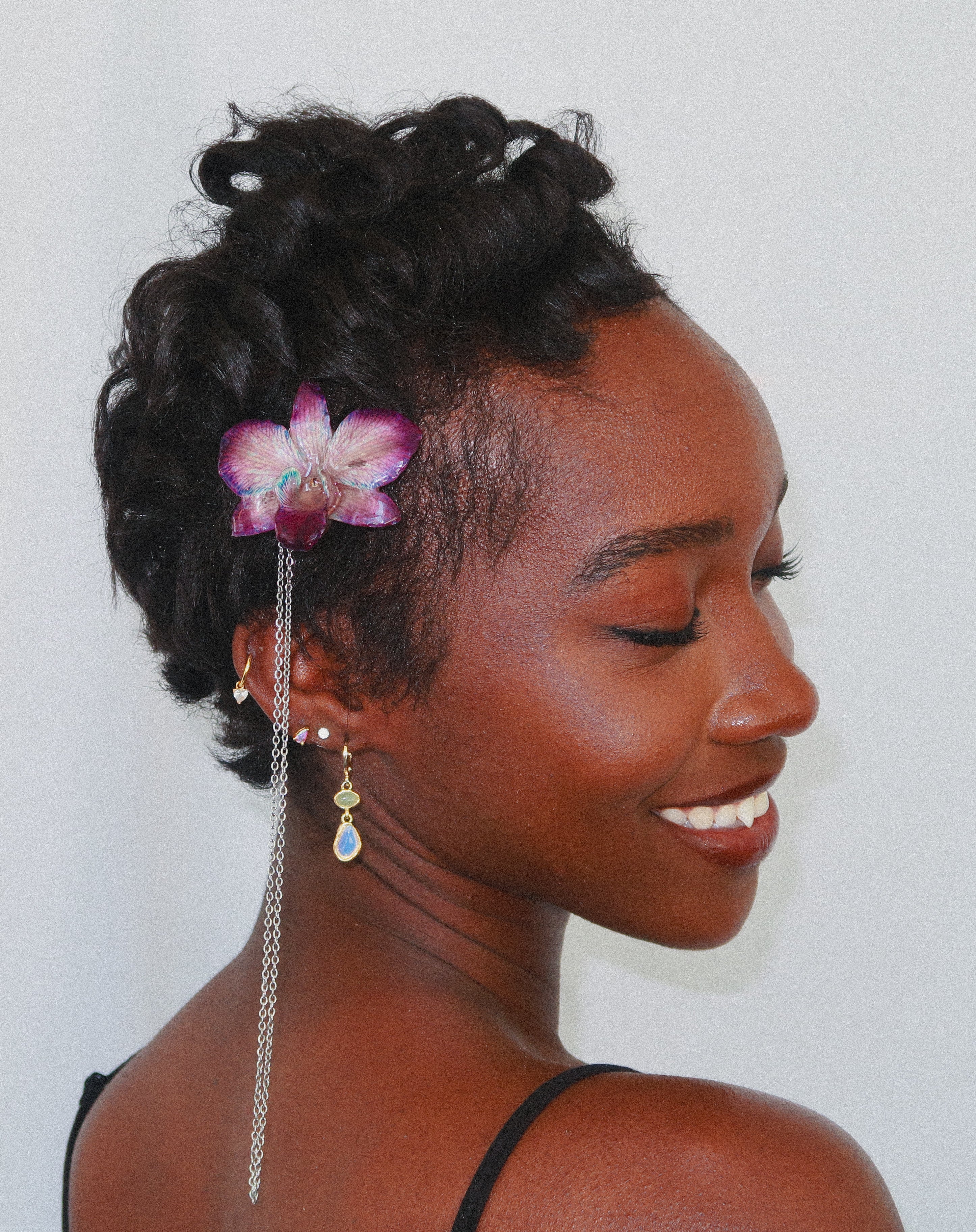 Den Orchid Hair Pin on Stainless Steel Chain