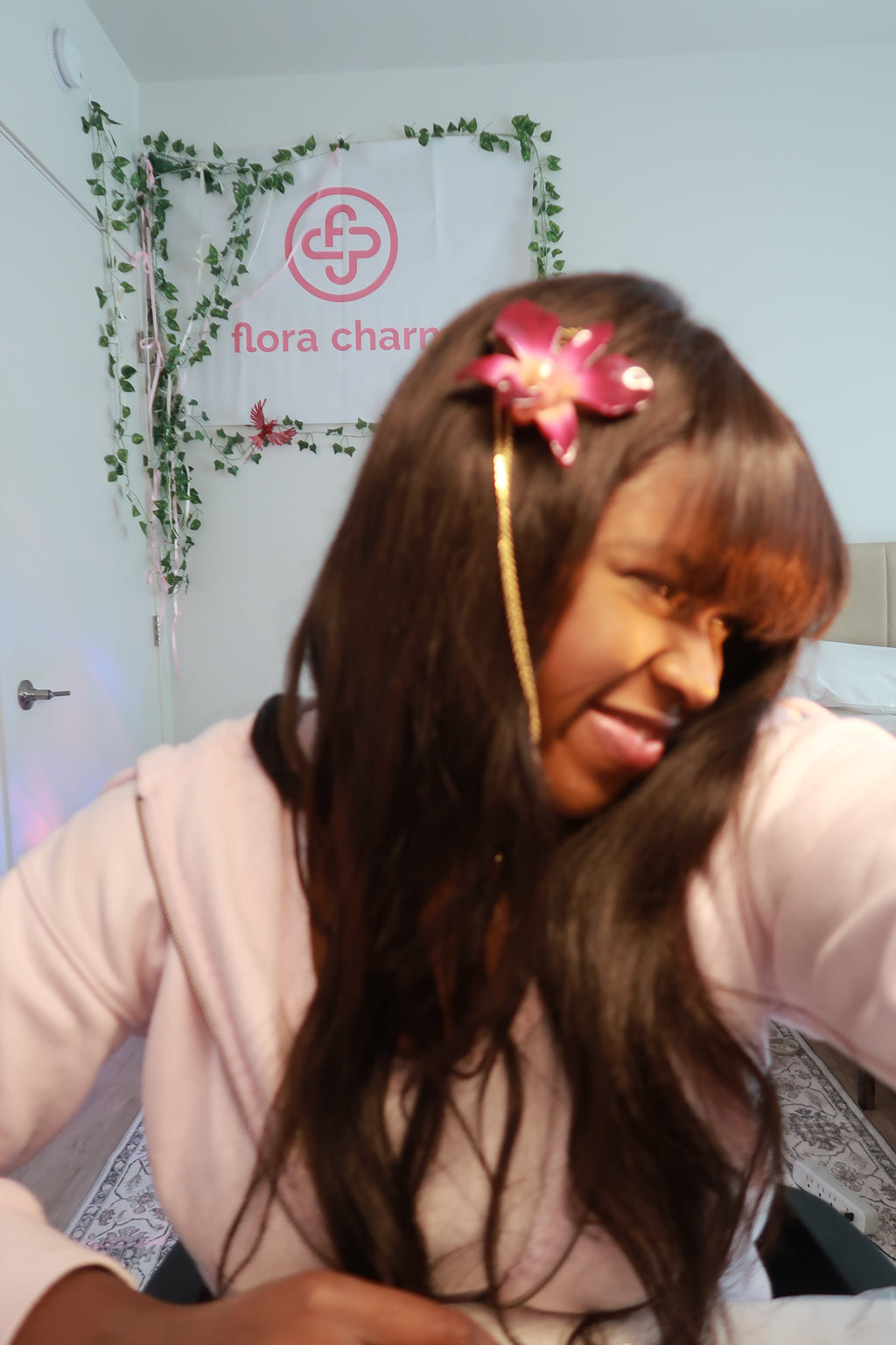 Den Orchid Hair Pin on Stainless Steel Chain