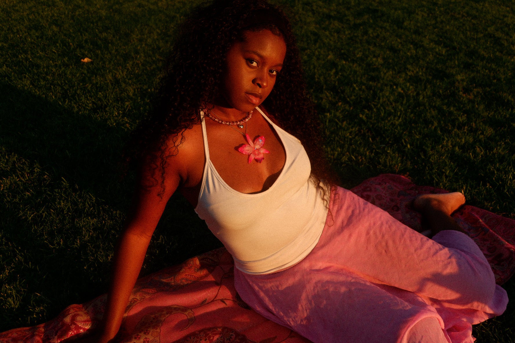 Pink Rhinestoned Cattleya Necklace