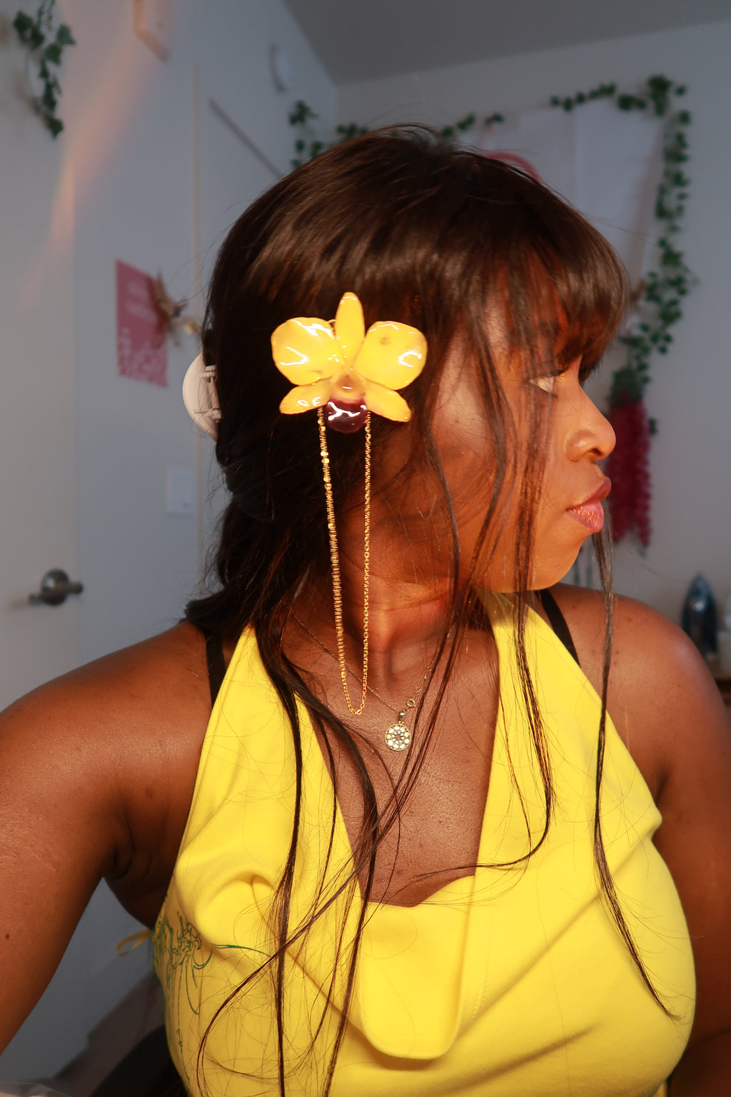 Den Orchid Hair Pin on Stainless Steel Chain