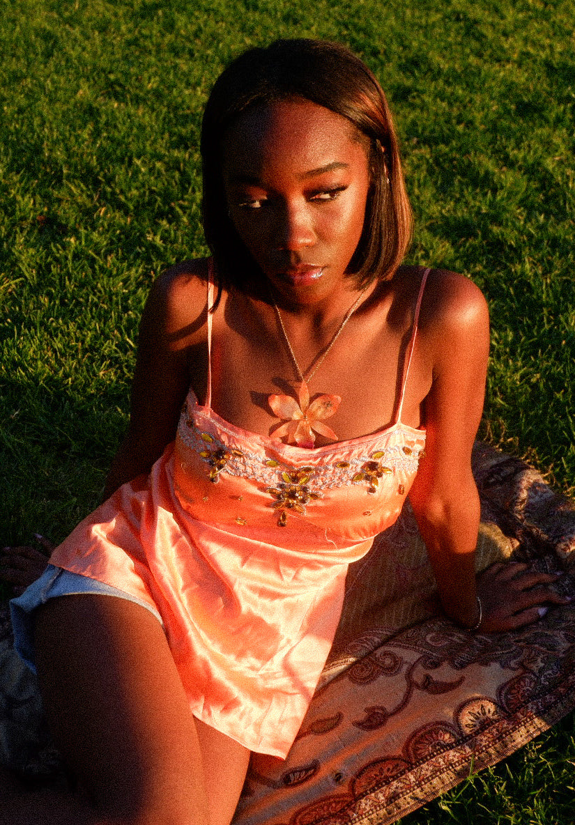 Orange Rhinestoned Cattleya Necklace
