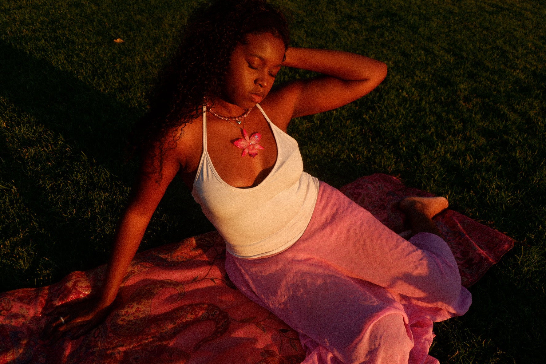 Pink Rhinestoned Cattleya Necklace