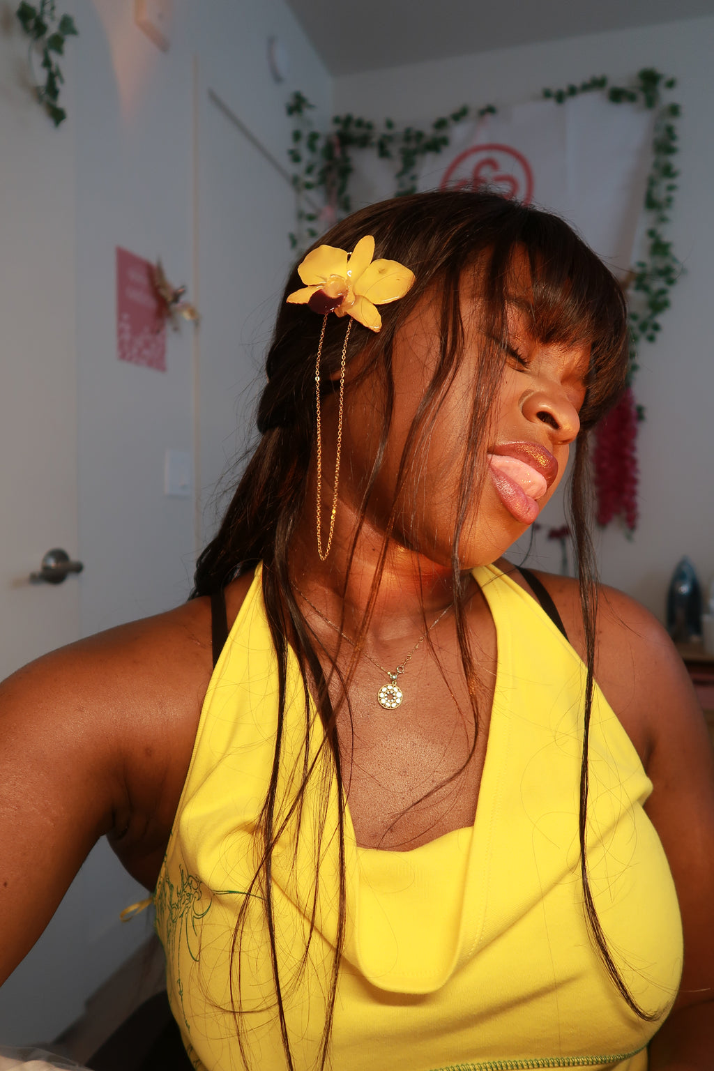 Den Orchid Hair Pin on Stainless Steel Chain