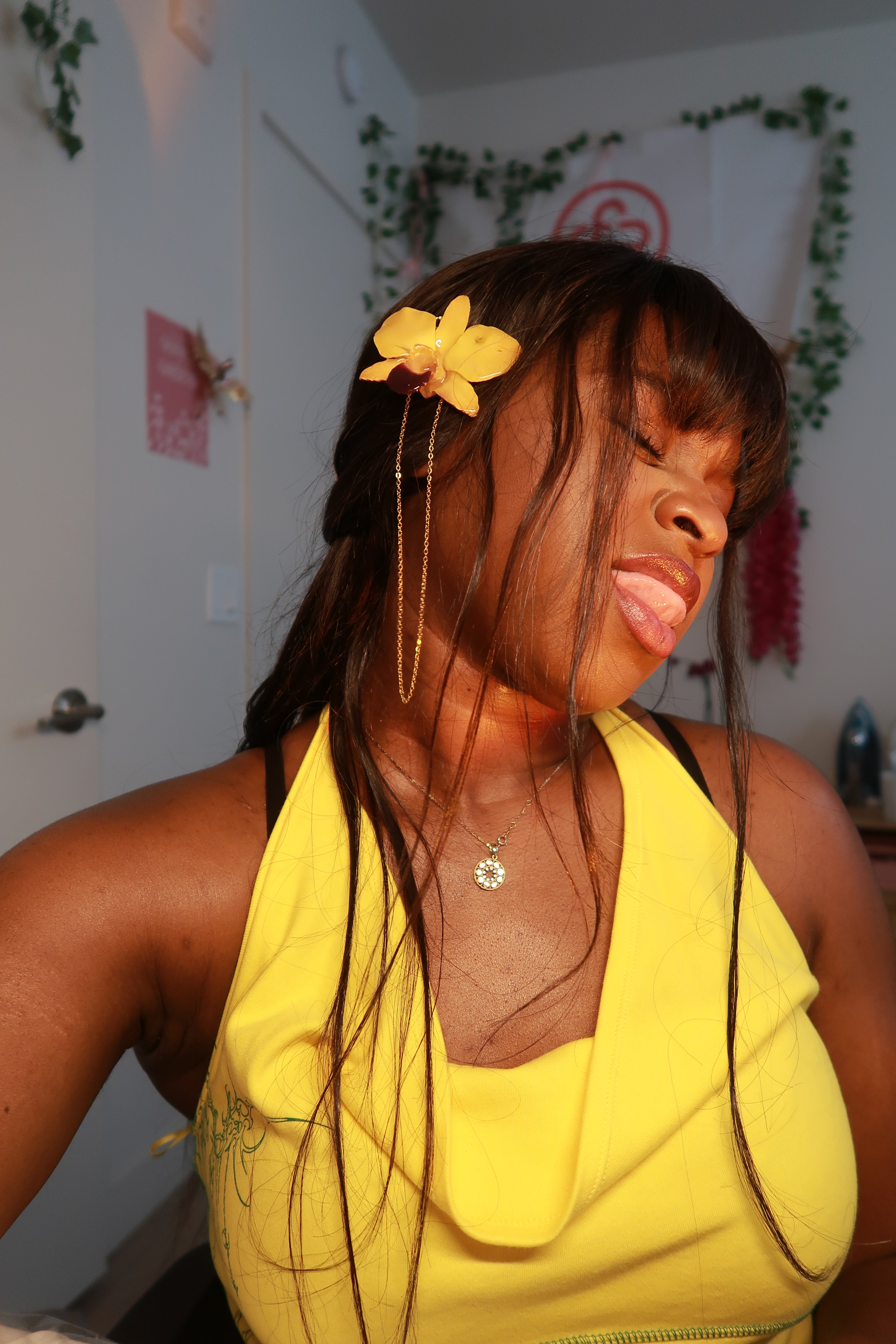 Den Orchid Hair Pin on Stainless Steel Chain