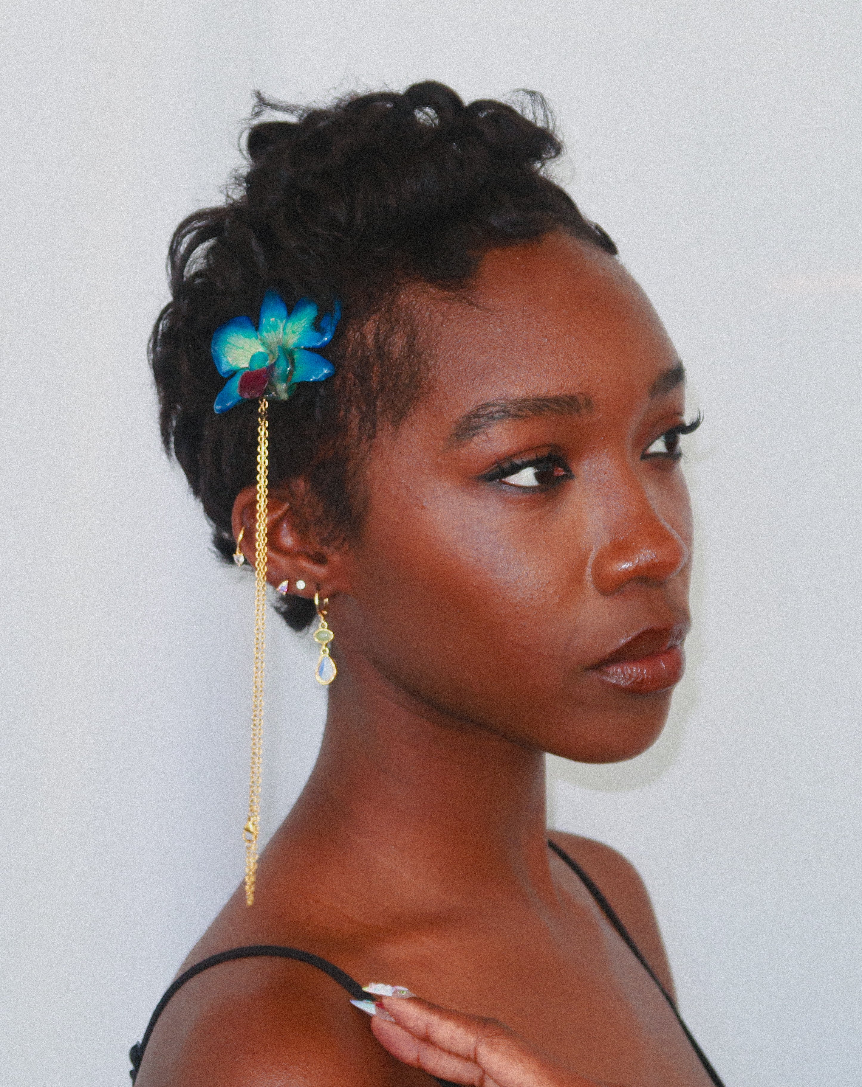 Den Orchid Hair Pin on Stainless Steel Chain