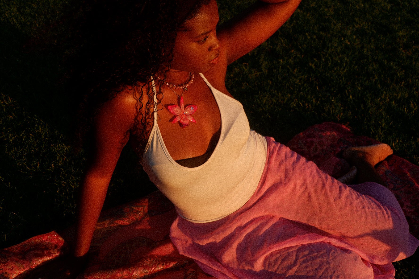 Pink Rhinestoned Cattleya Necklace