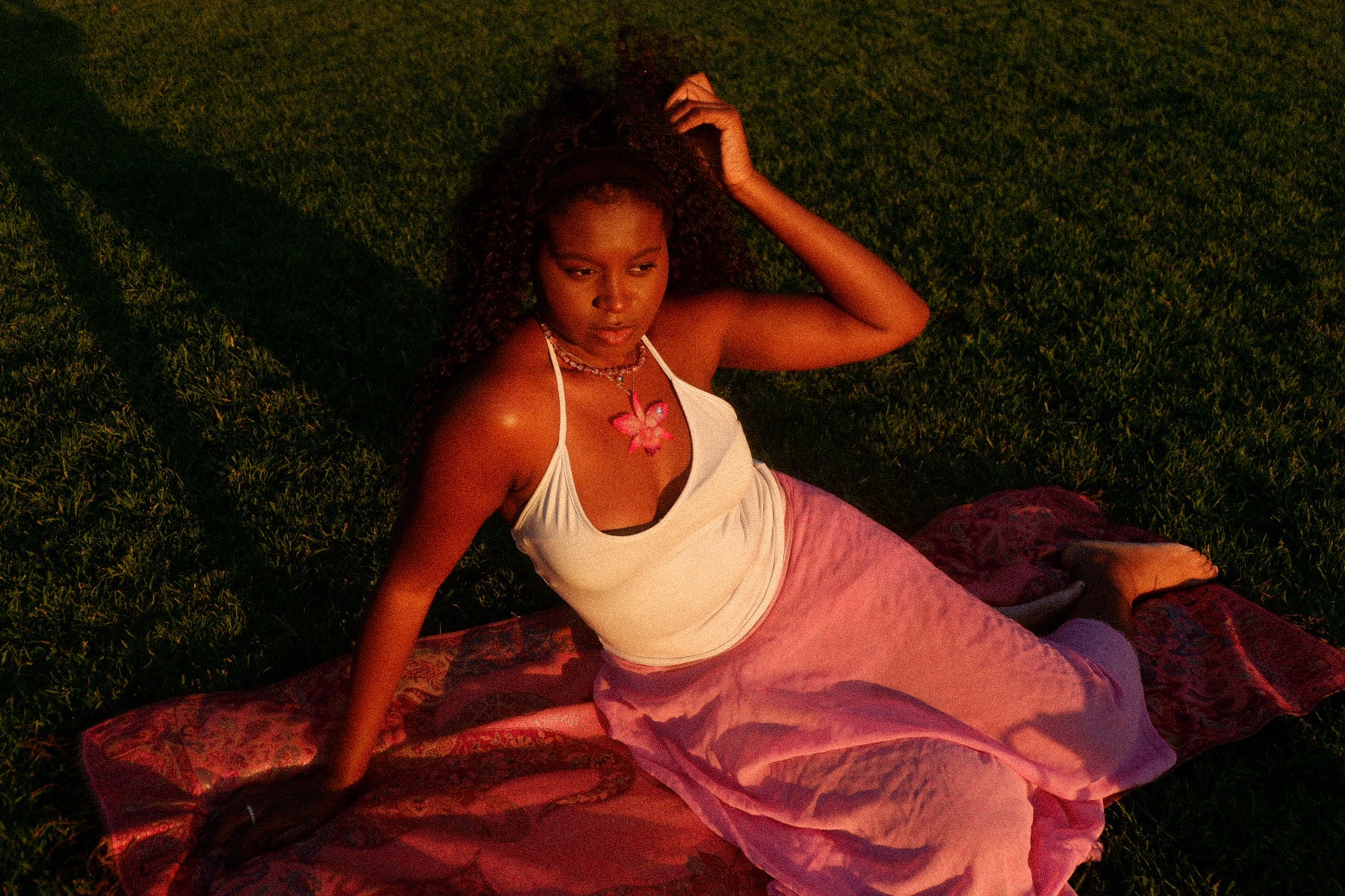 Pink Rhinestoned Cattleya Necklace