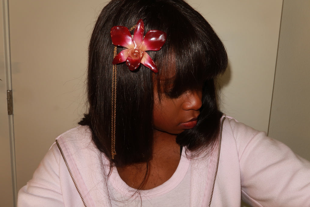 Den Orchid Hair Pin on Stainless Steel Chain