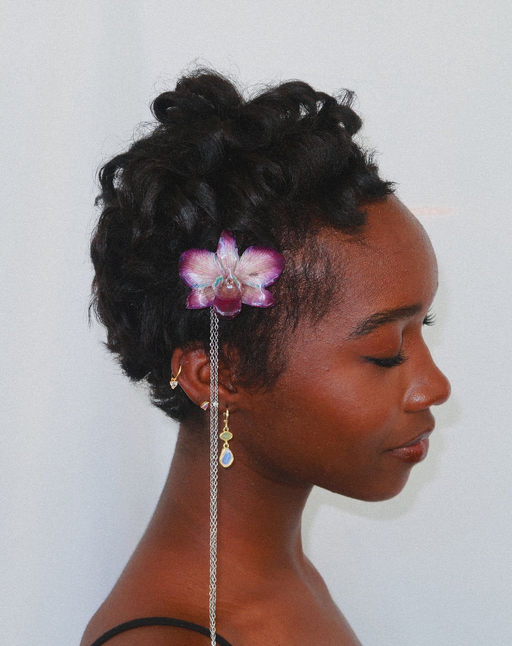 Den Orchid Hair Pin on Stainless Steel Chain