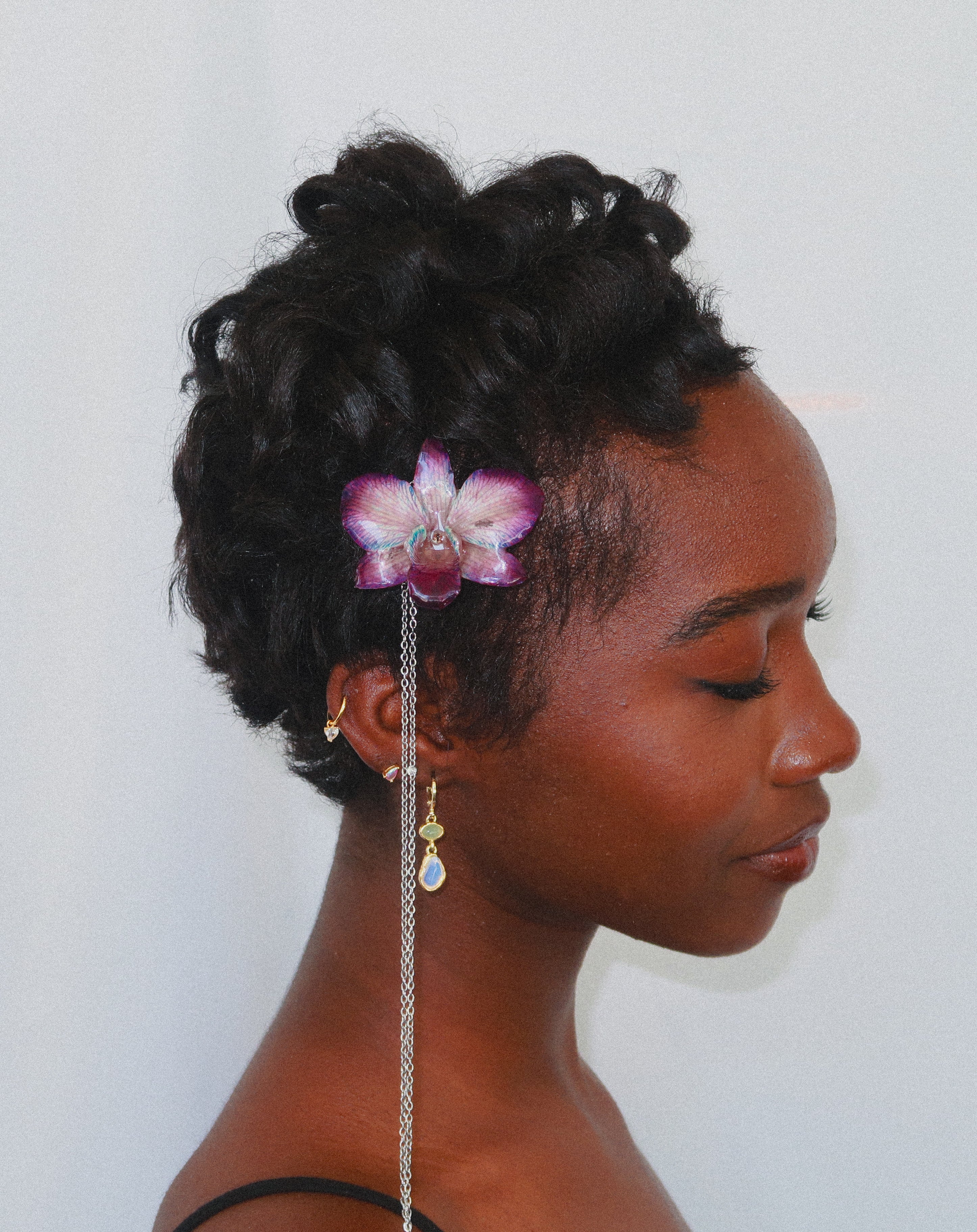 Den Orchid Hair Pin on Stainless Steel Chain