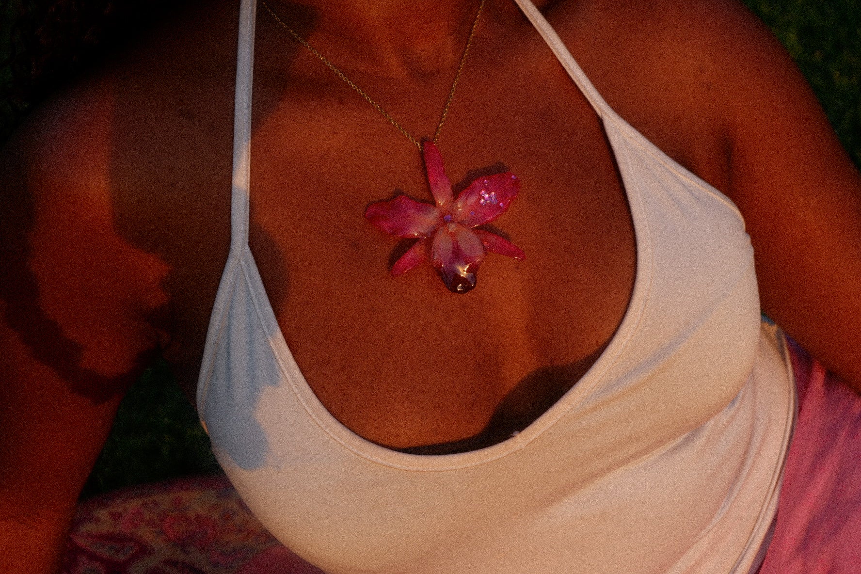 Pink Rhinestoned Cattleya Necklace