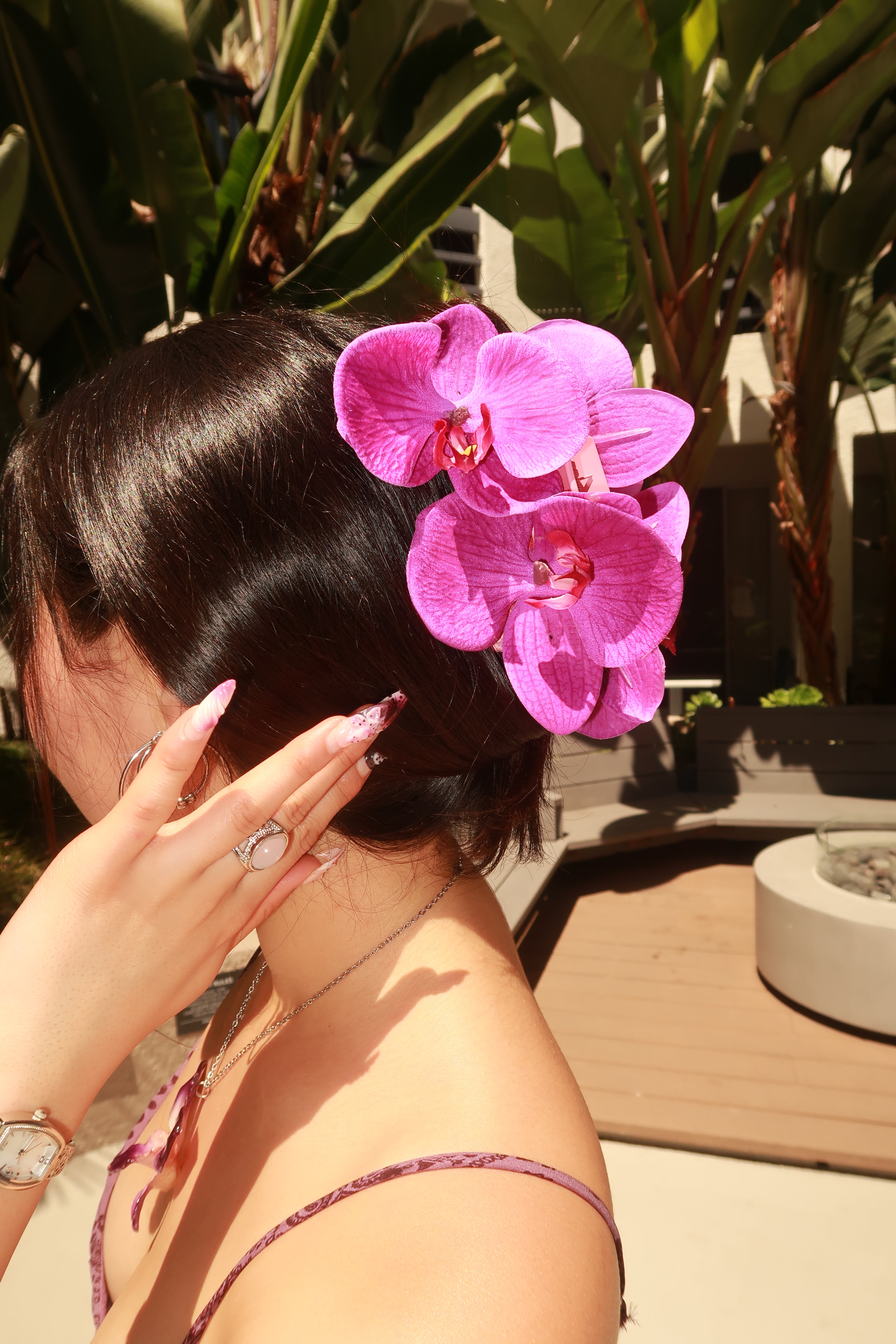 Vibrant Pink Double Orchid Hair Claw Clip