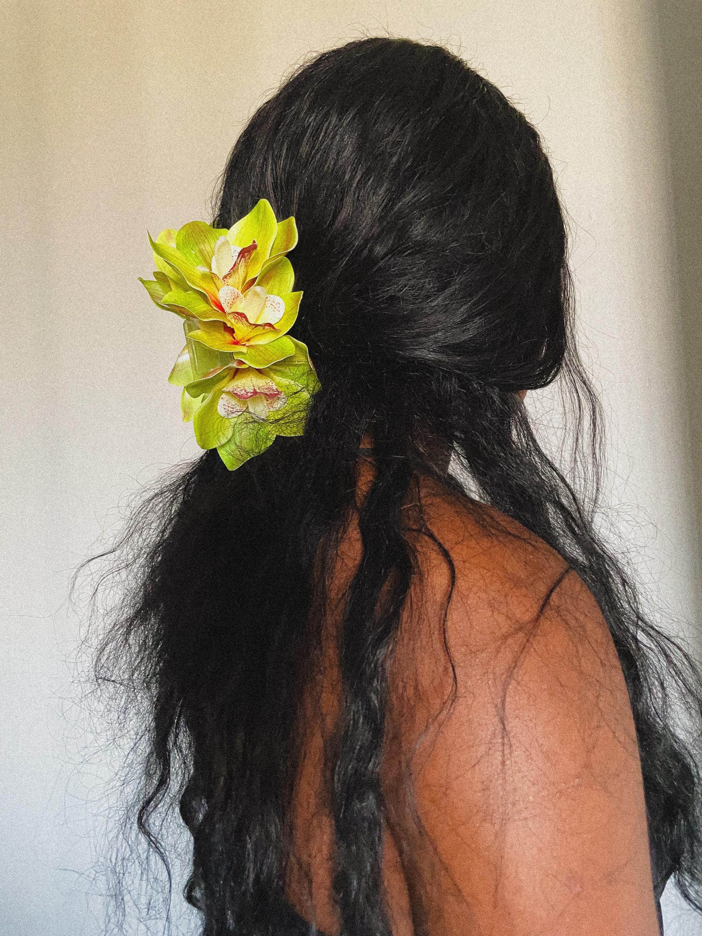Vibrant Green Orchid Hair Claw Clip