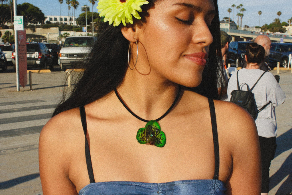 Bella Orchid on Black Cord - Real Orchid Preserved in Resin