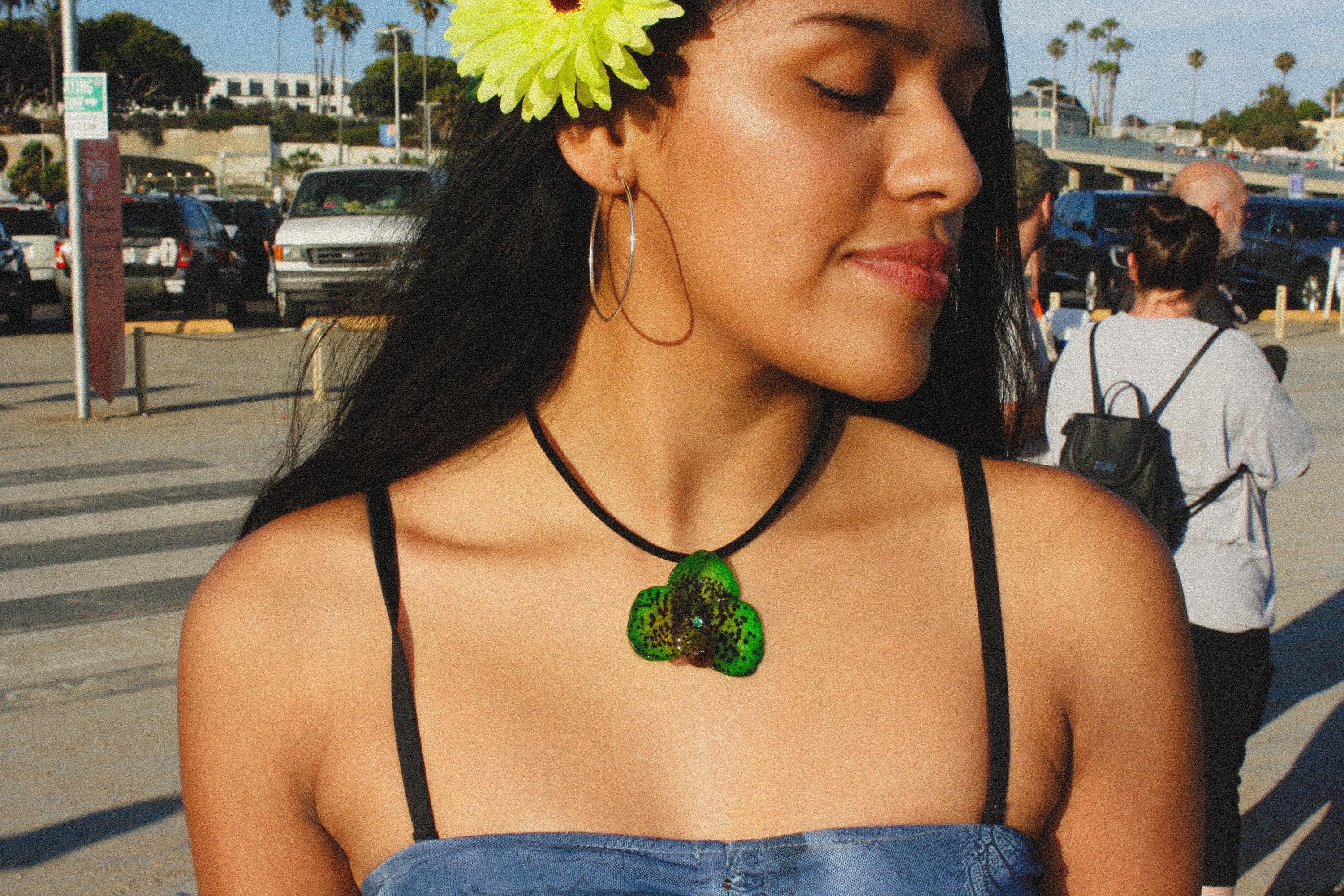 Bella Orchid on Black Cord - Real Orchid Preserved in Resin