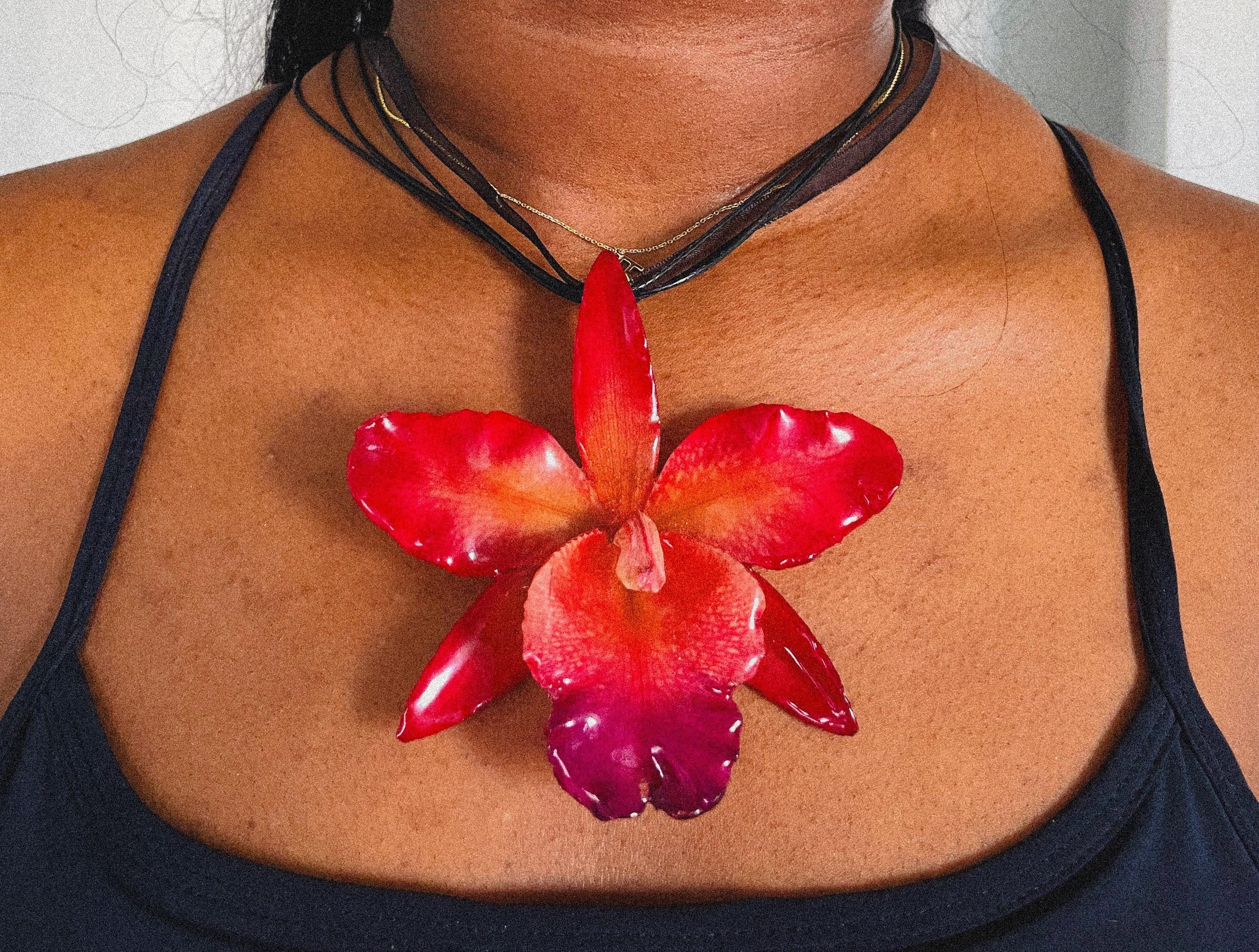 Large Real Cattleya Orchid Necklace - Preserved in Resin