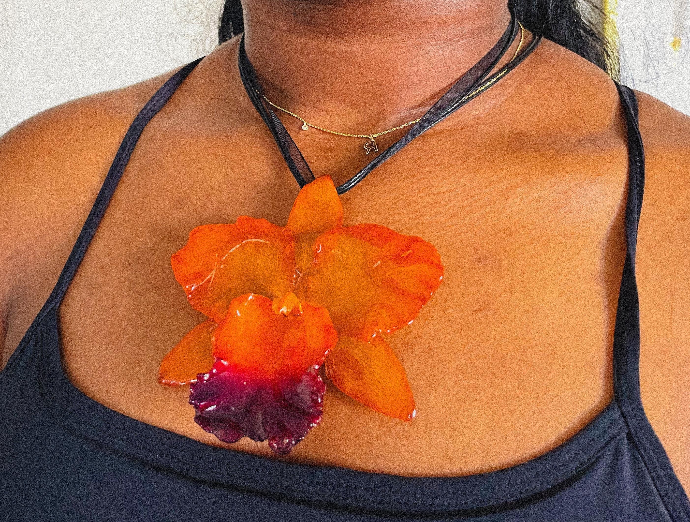 Large Real Cattleya Orchid Necklace - Preserved in Resin