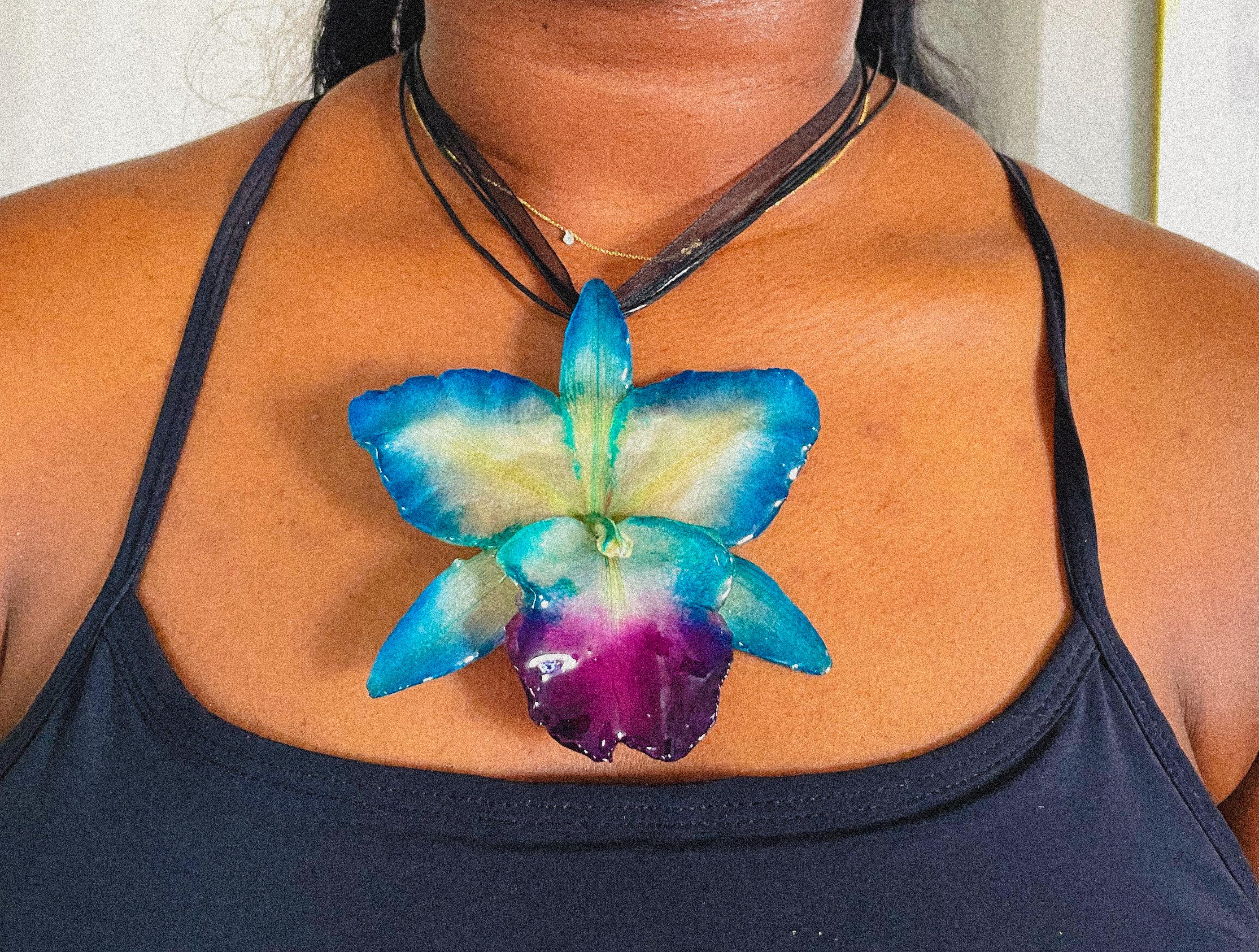 Large Real Cattleya Orchid Necklace - Preserved in Resin