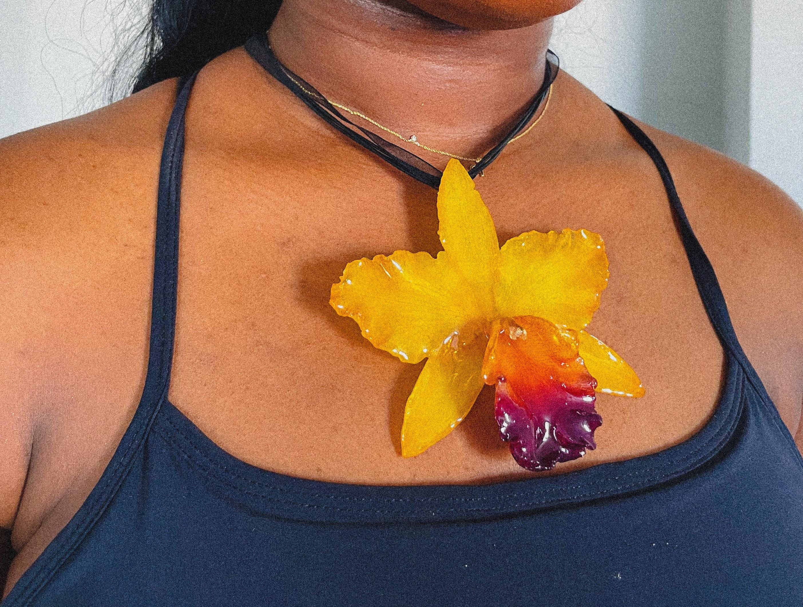 Large Real Cattleya Orchid Necklace - Preserved in Resin
