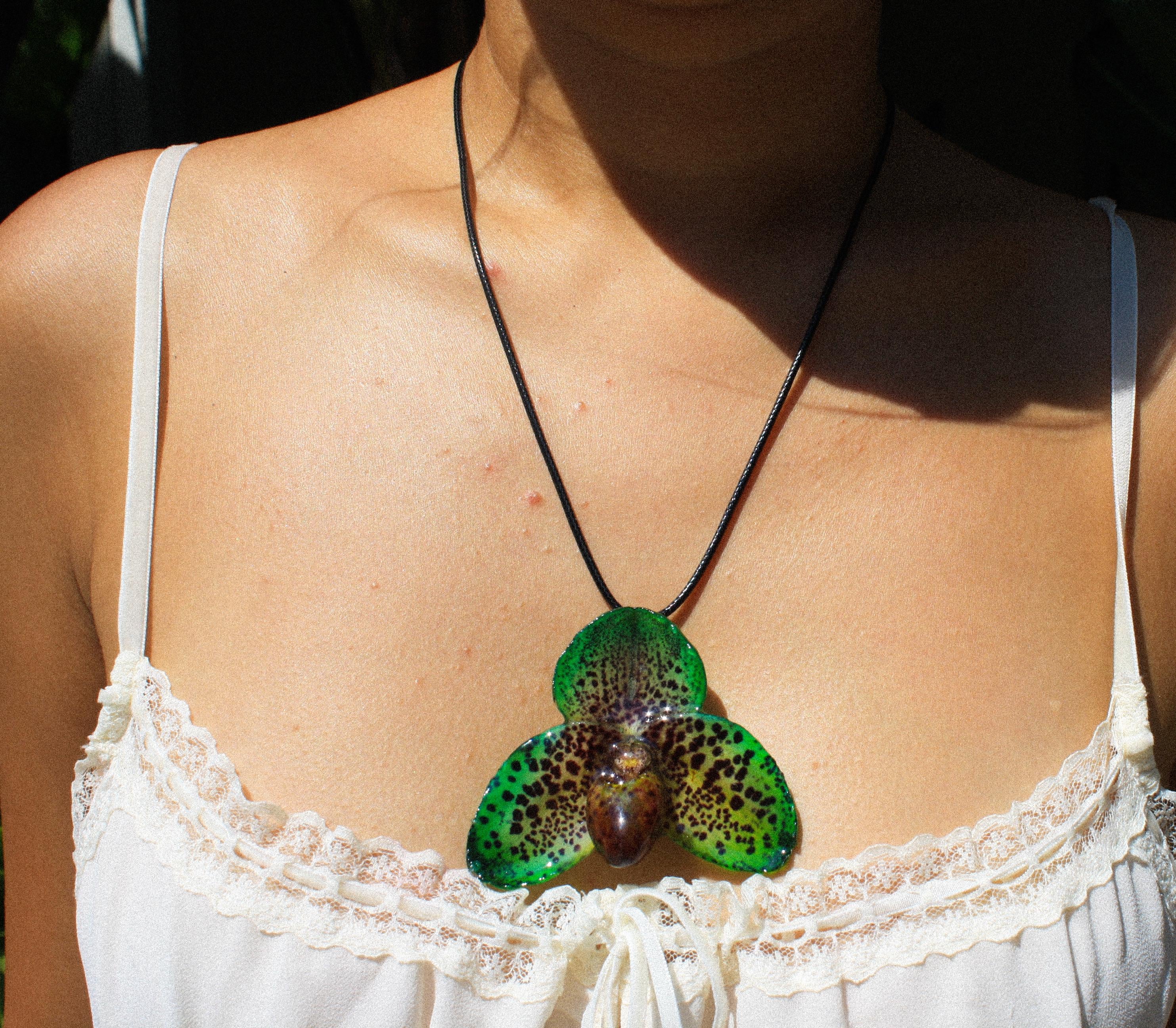 Bella Orchid on Black Cord - Real Orchid Preserved in Resin