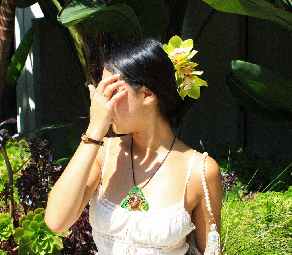 Vibrant Green Orchid Hair Claw Clip