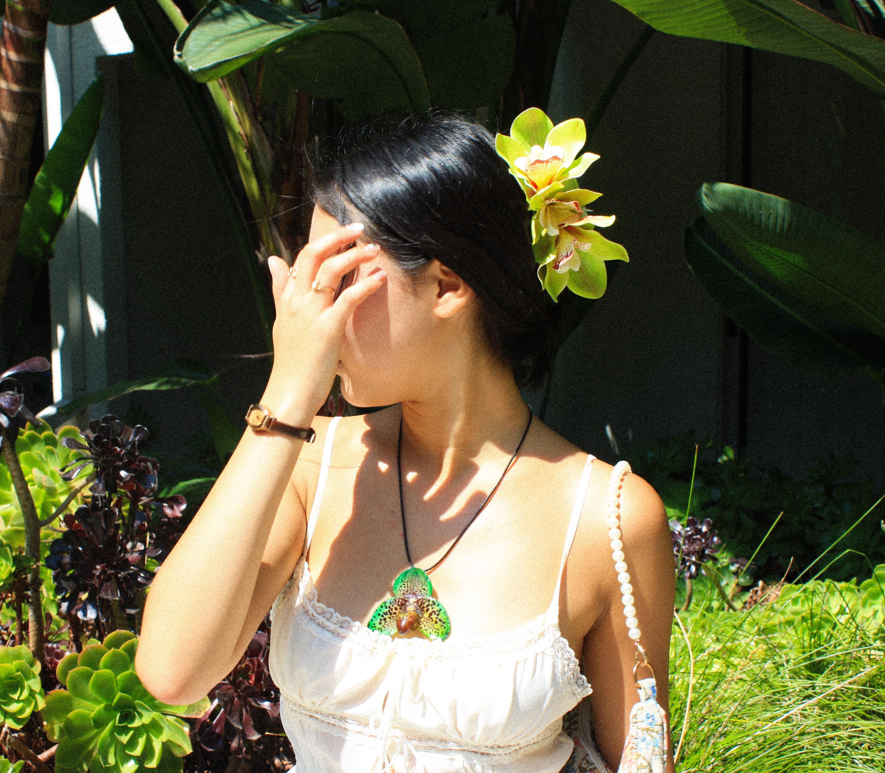 Vibrant Green Orchid Hair Claw Clip