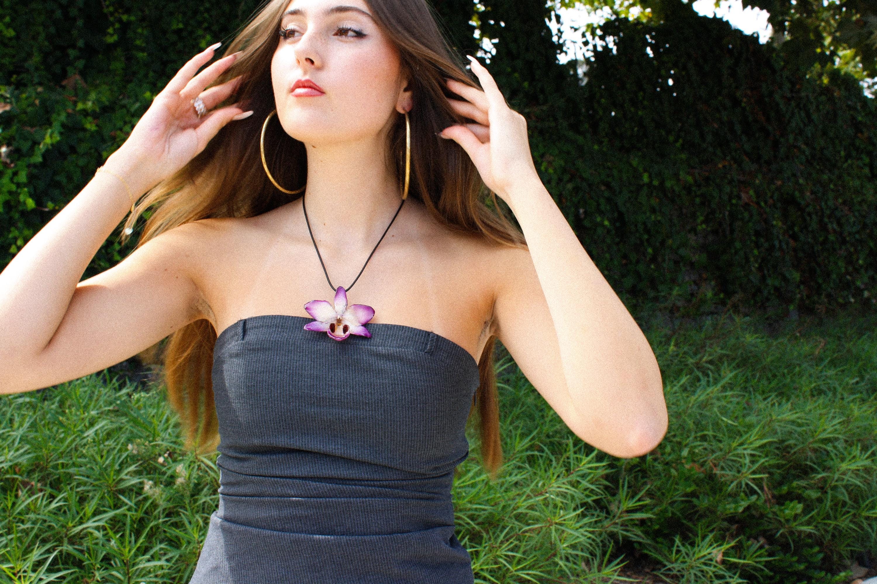 Spotted Orchid on Black Cord - Real Orchid Preserved in Resin