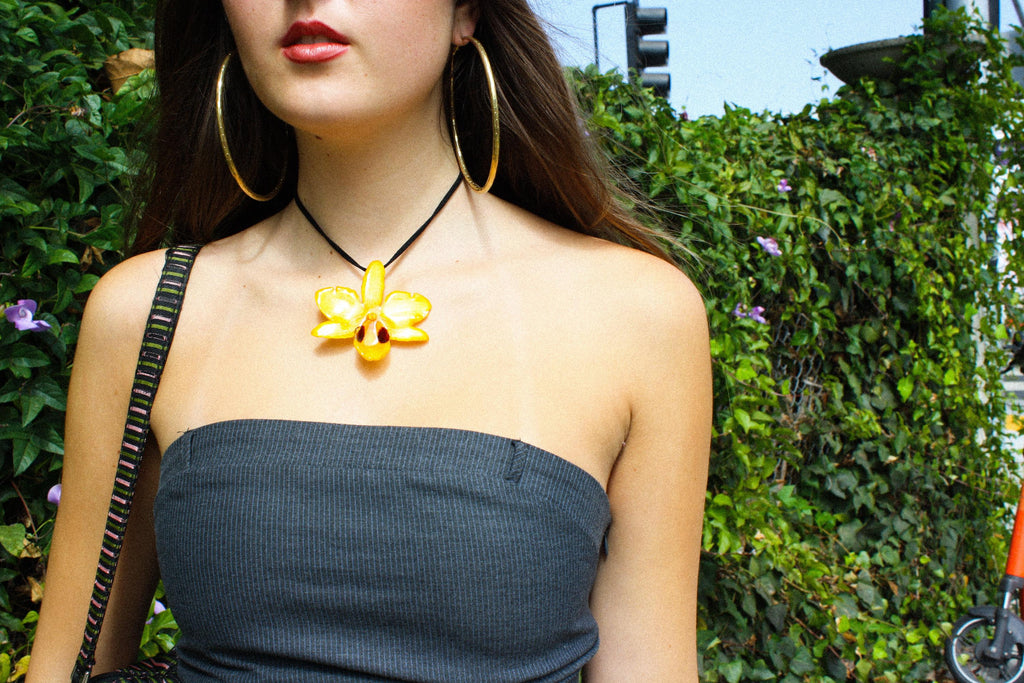 Spotted Orchid on Black Cord - Real Orchid Preserved in Resin