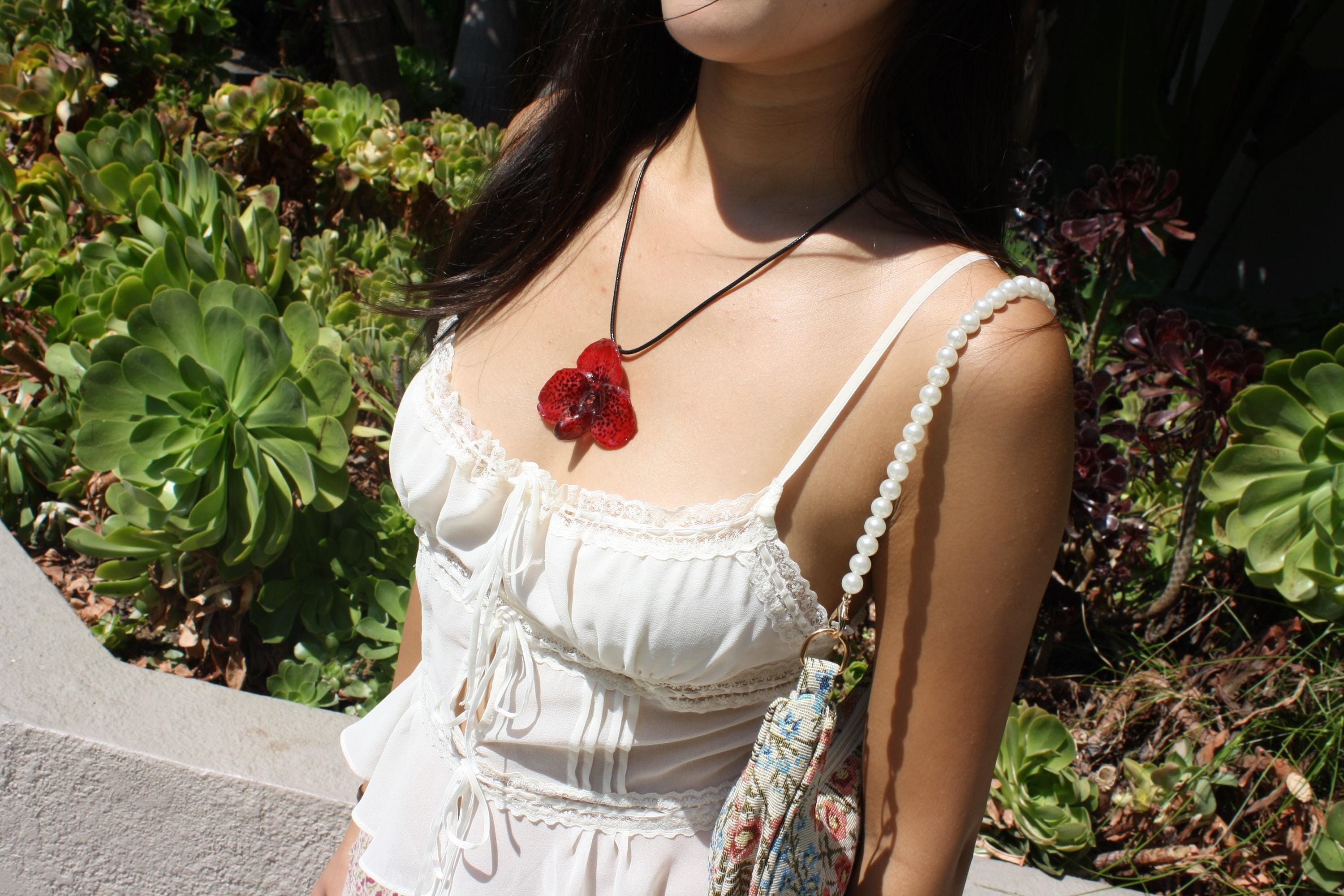 Bella Orchid on Black Cord - Real Orchid Preserved in Resin