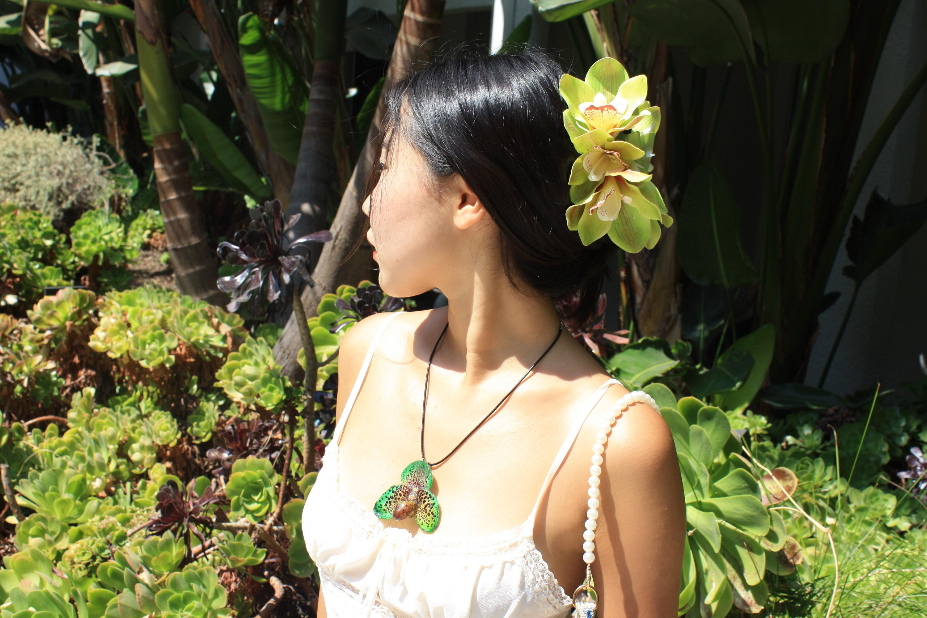 Bella Orchid on Black Cord - Real Orchid Preserved in Resin