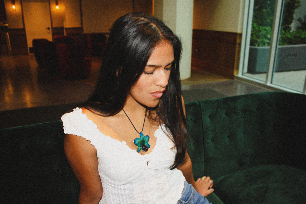 Orchid on Black Cord - Real orchid Preserved in Resin