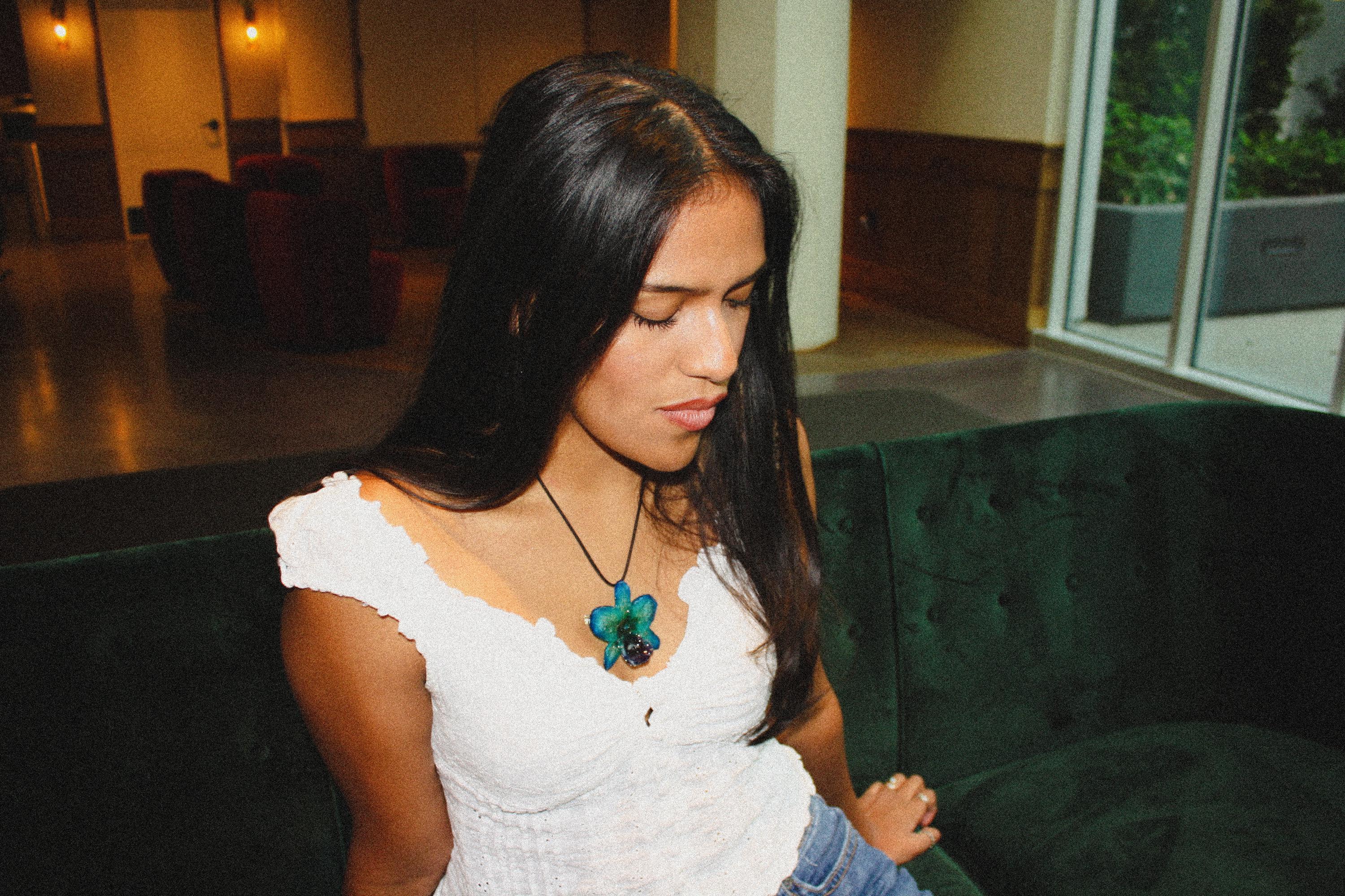 Orchid on Black Cord - Real orchid Preserved in Resin