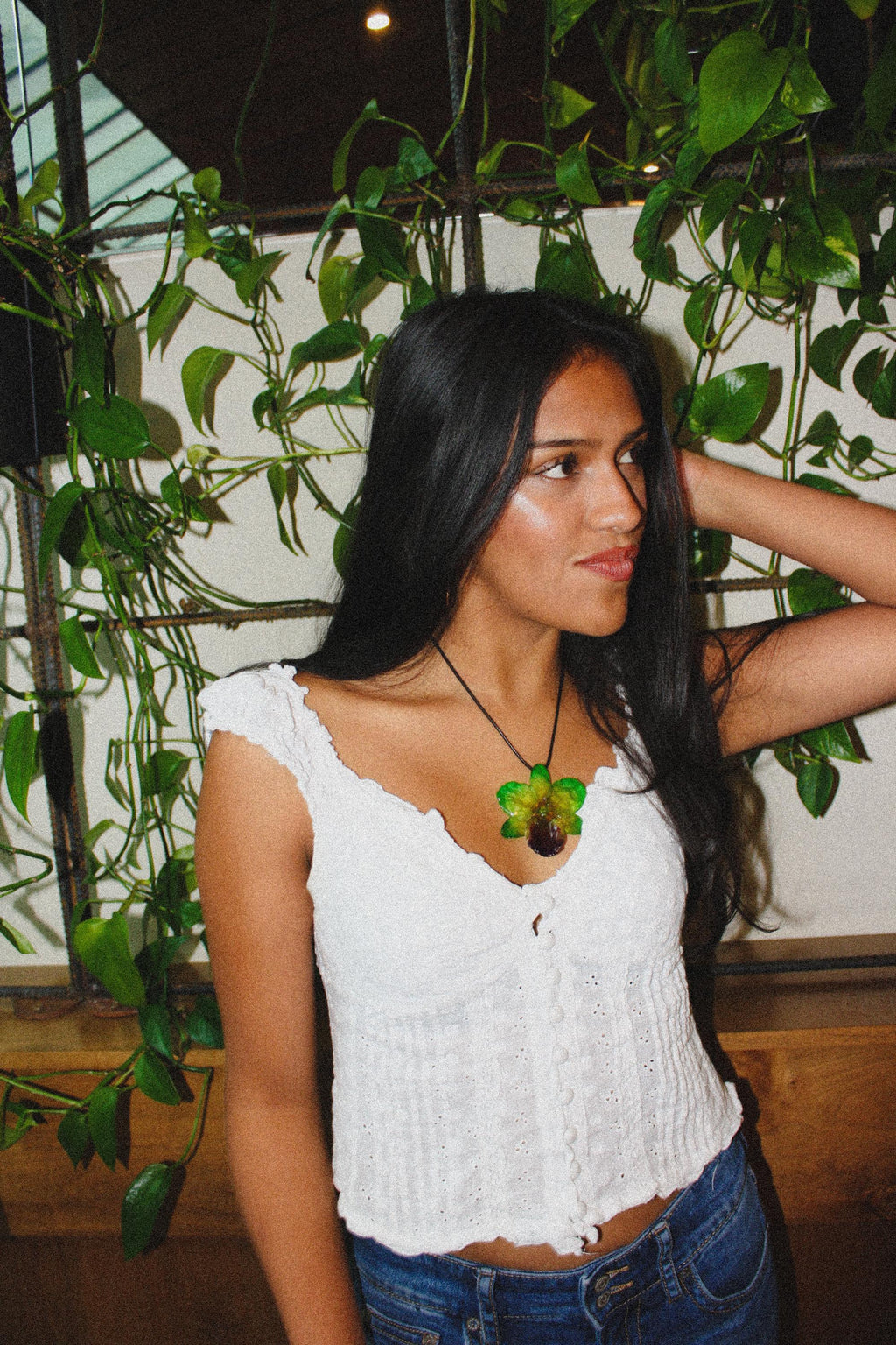 Orchid on Black Cord - Real orchid Preserved in Resin