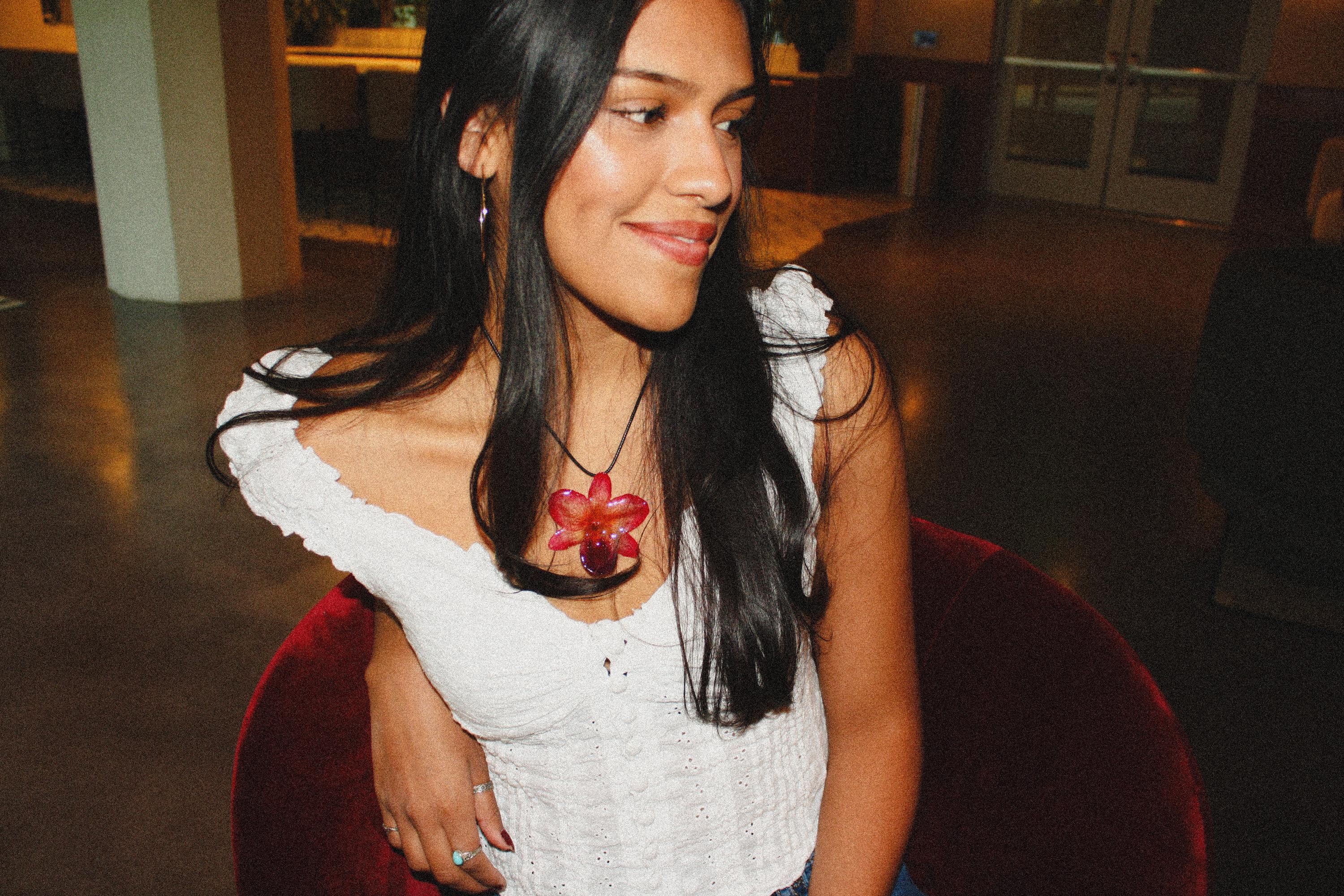 Orchid on Black Cord - Real orchid Preserved in Resin