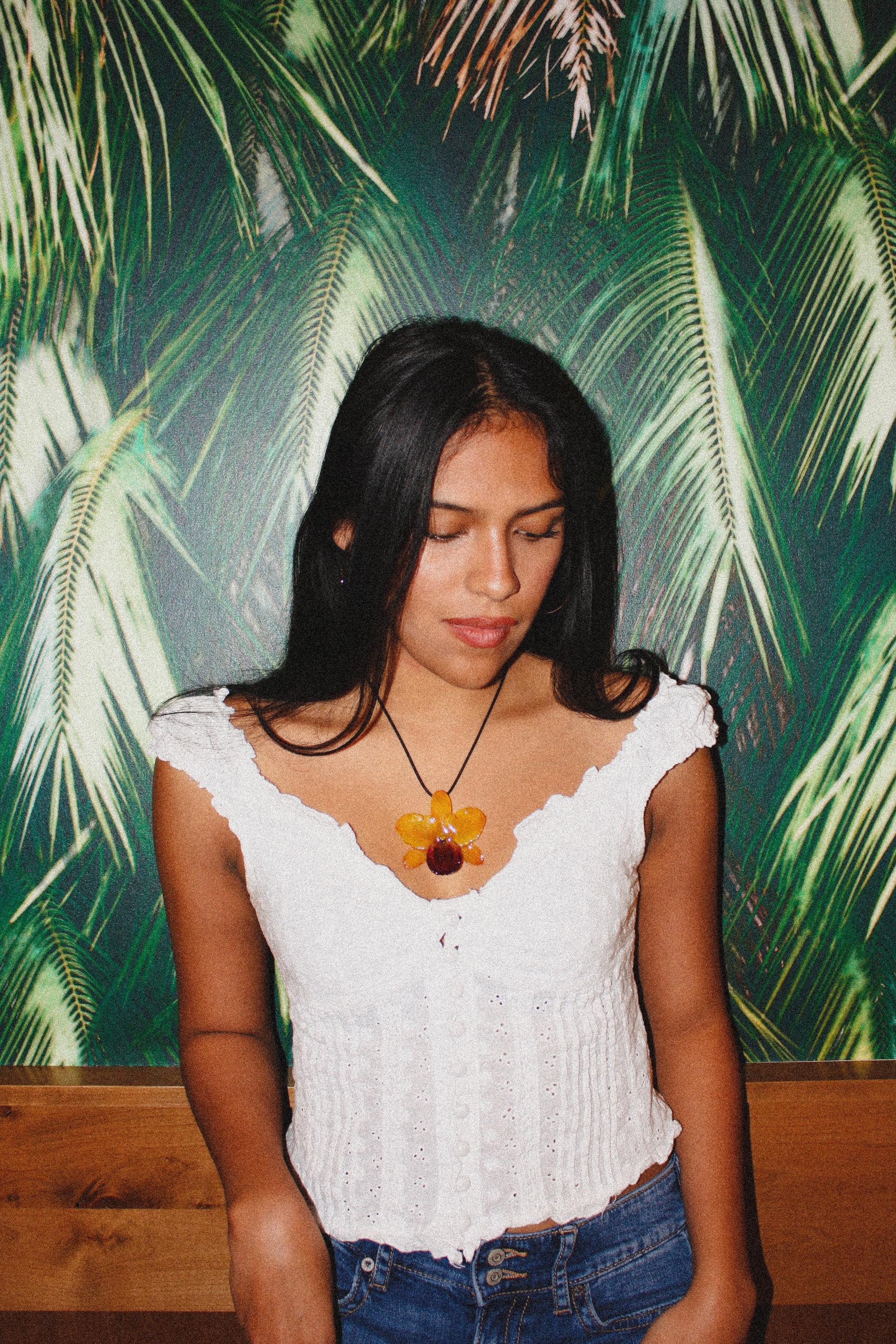 Orchid on Black Cord - Real orchid Preserved in Resin