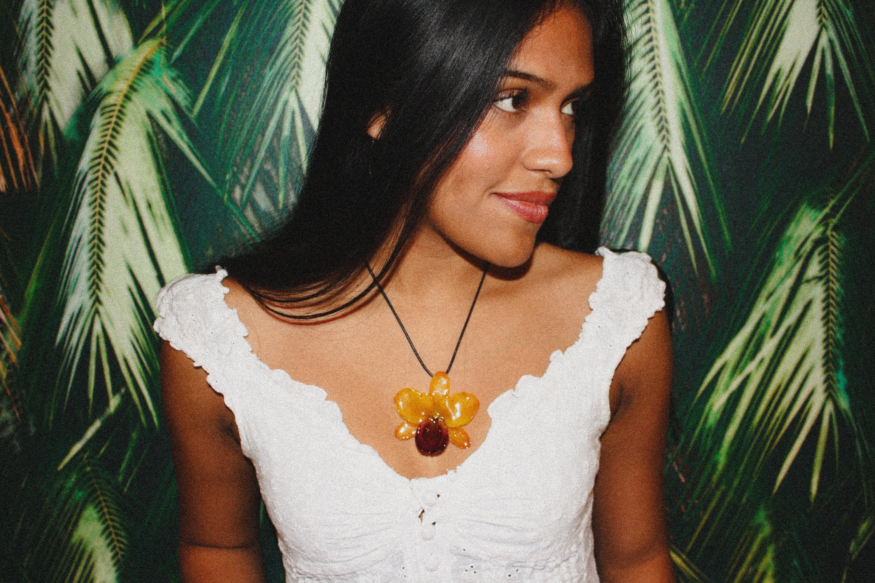 Orchid on Black Cord - Real orchid Preserved in Resin