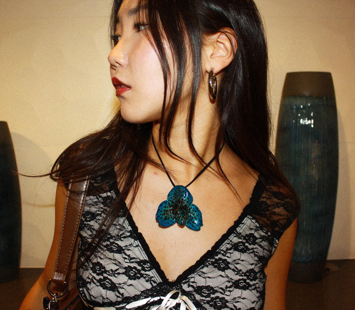 Bella Orchid on Black Cord - Real Orchid Preserved in Resin