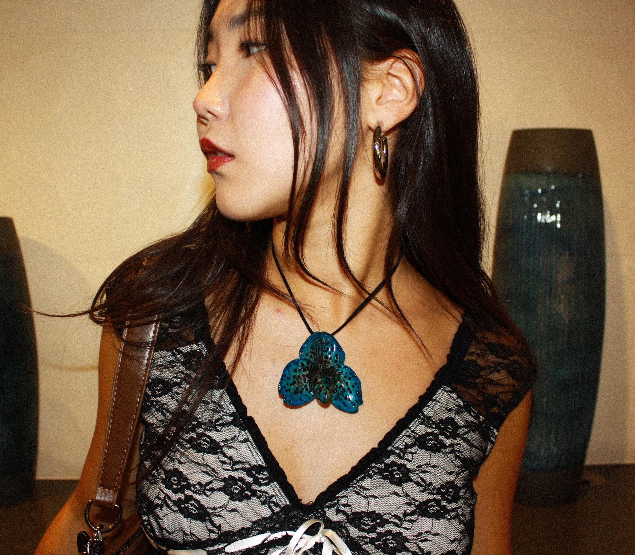 Bella Orchid on Black Cord - Real Orchid Preserved in Resin