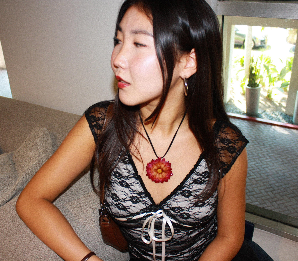 Daisy on Black Cord - Real Daisy Preserved in Resin