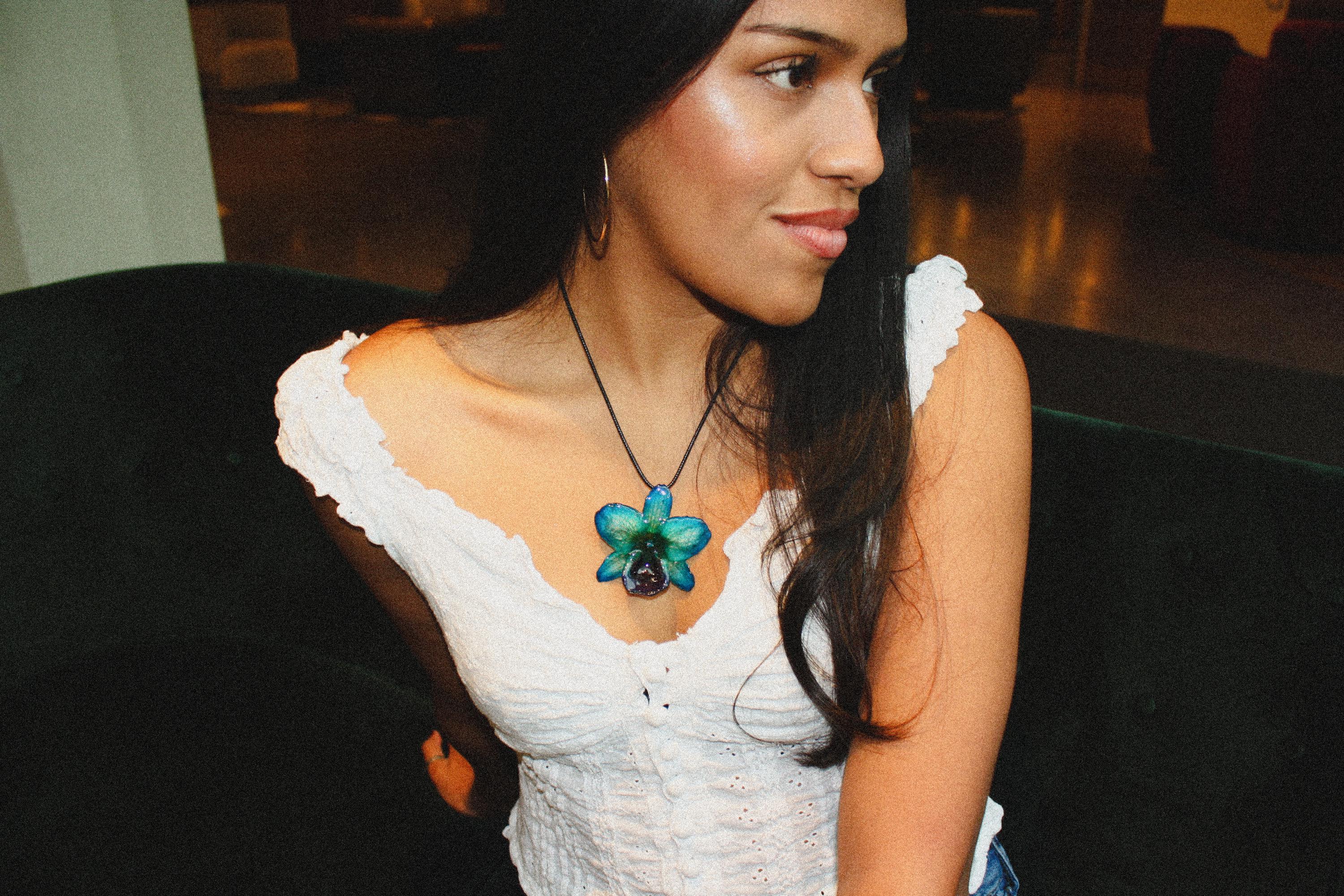 Orchid on Black Cord - Real orchid Preserved in Resin