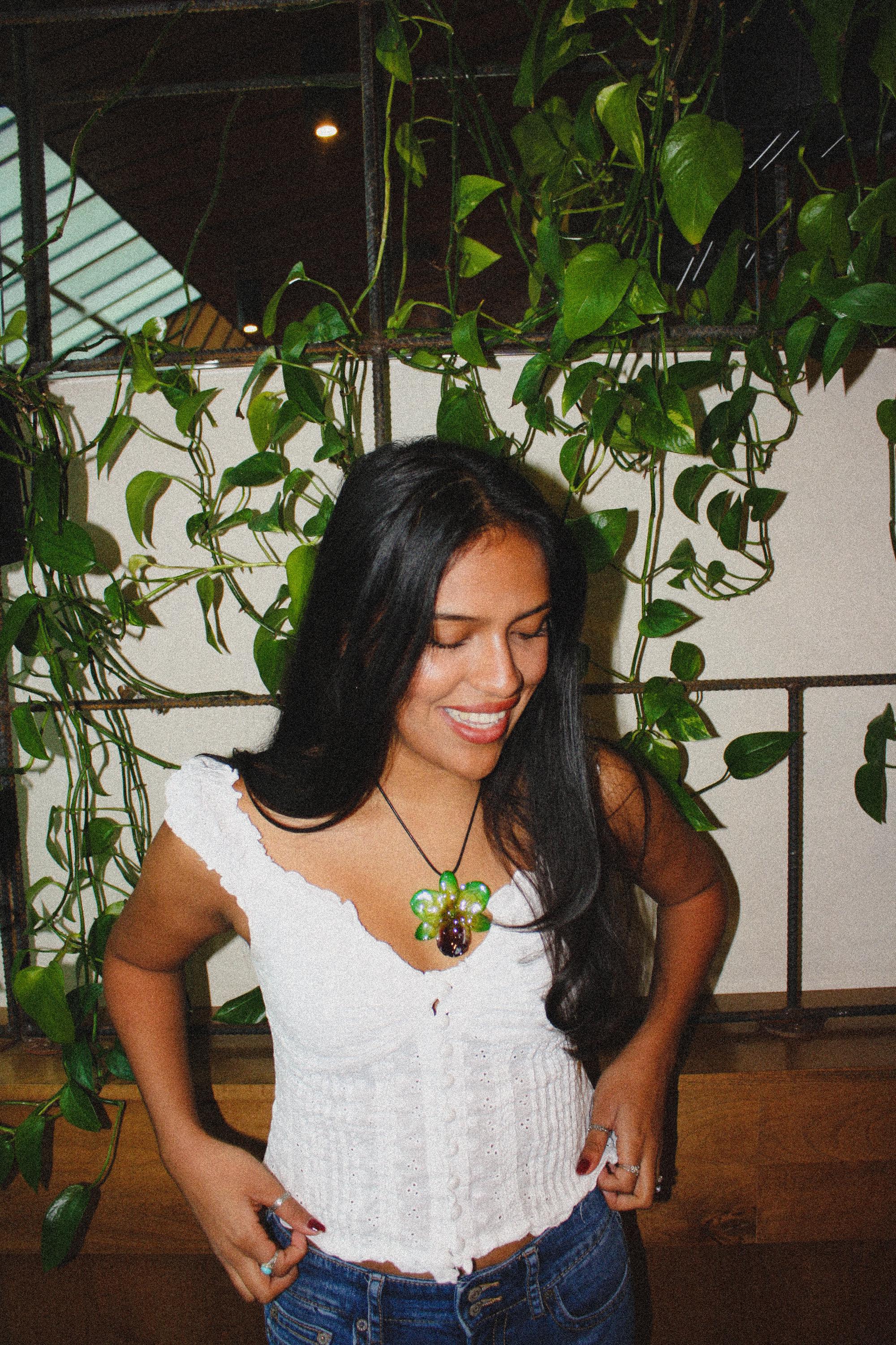 Orchid on Black Cord - Real orchid Preserved in Resin