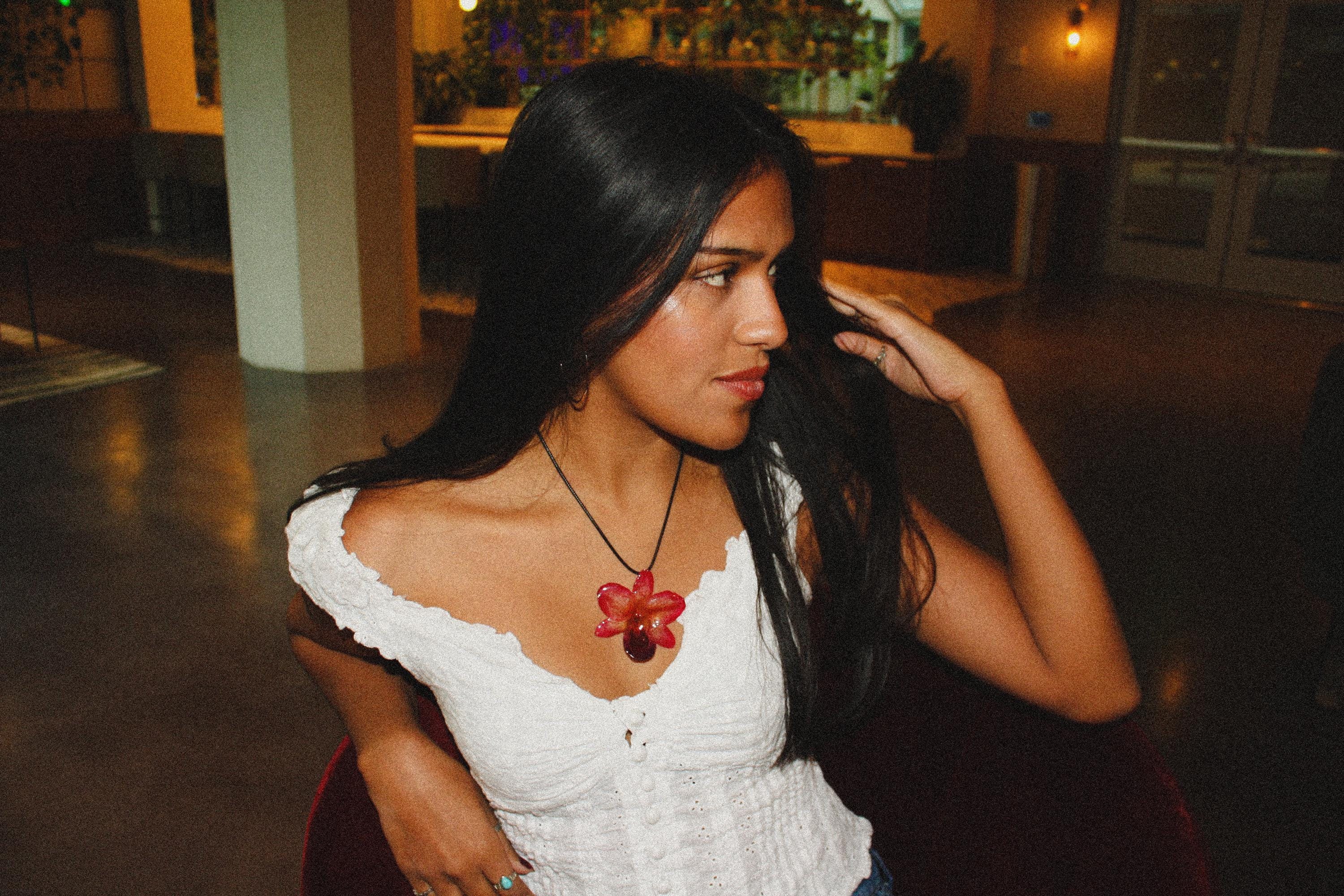 Orchid on Black Cord - Real orchid Preserved in Resin