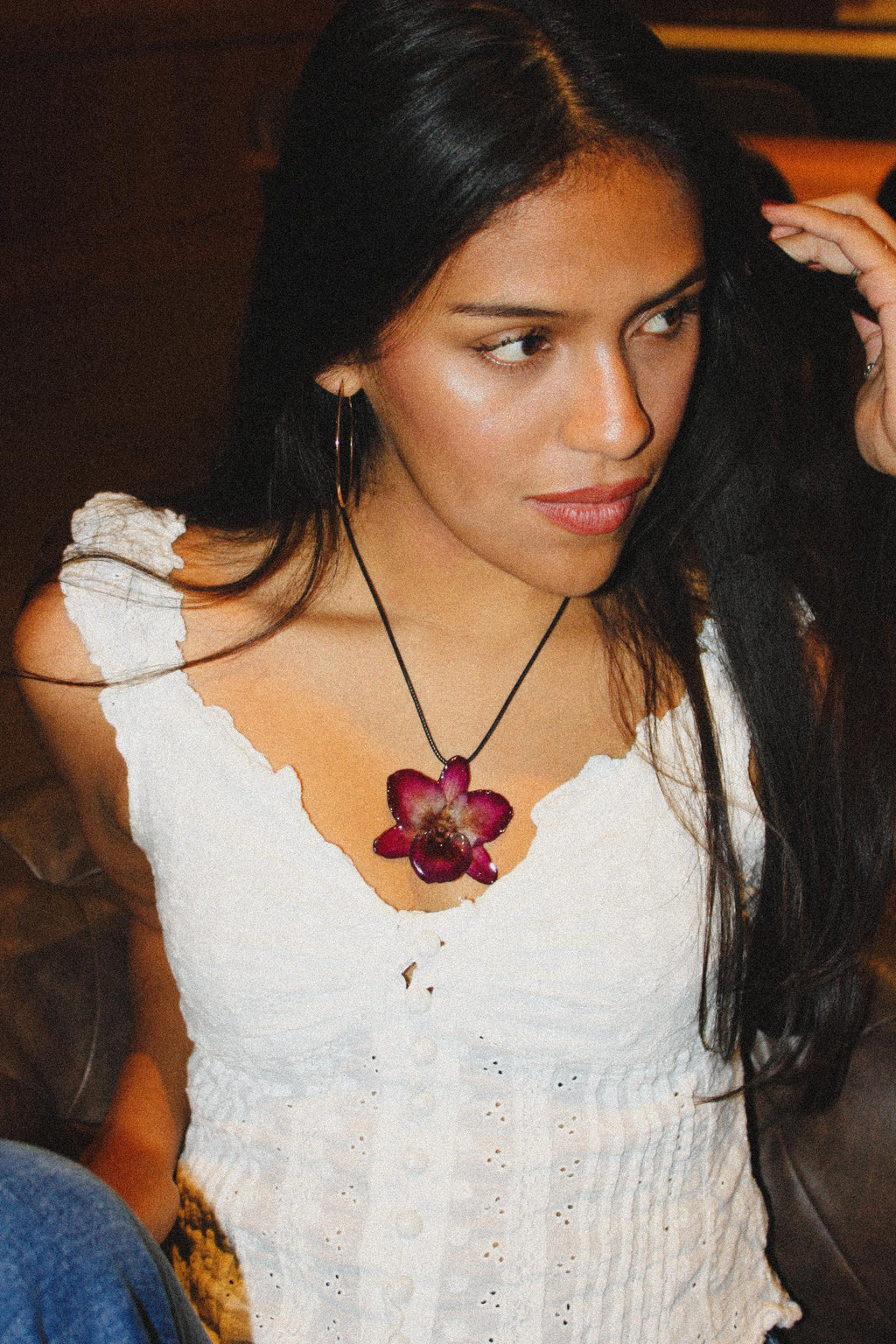 Orchid on Black Cord - Real orchid Preserved in Resin