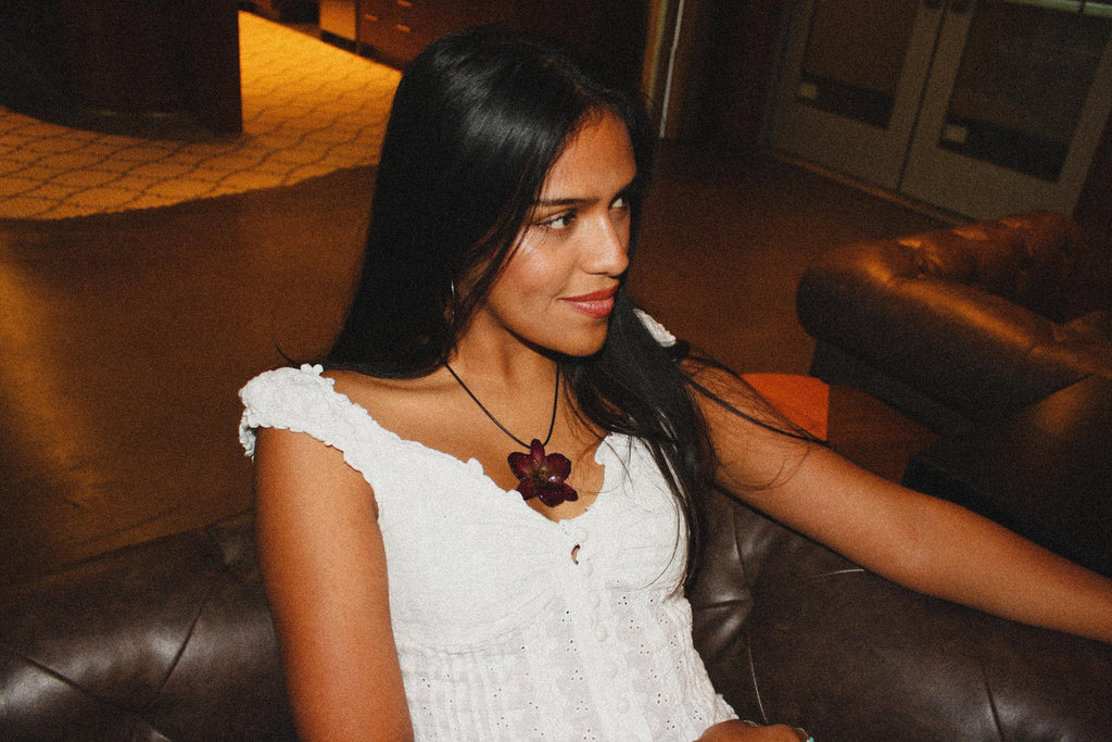 Orchid on Black Cord - Real orchid Preserved in Resin