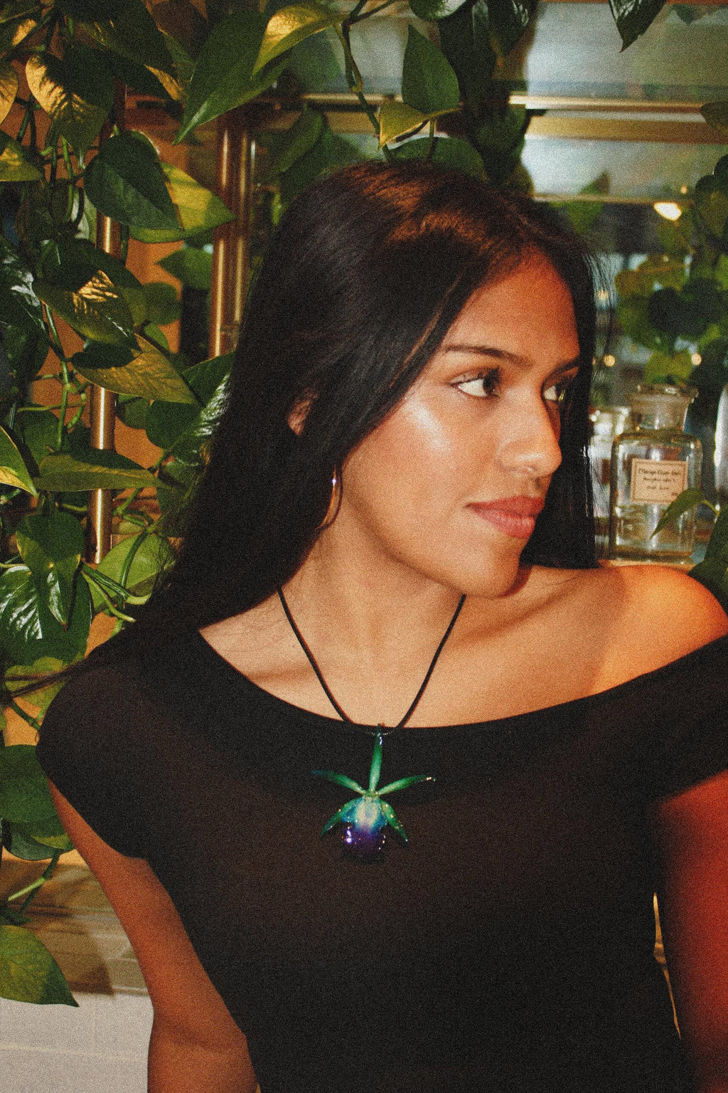 Skinny Cattleya on Black Cord - Real Orchid Preserved in Resin